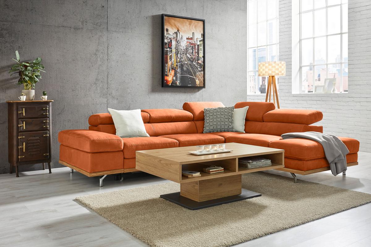 Ecksofa Carmen Orange - Chromfarben/Schwarz, KONVENTIONELL, Holz/Textil (292/72/226cm) - Premium Living