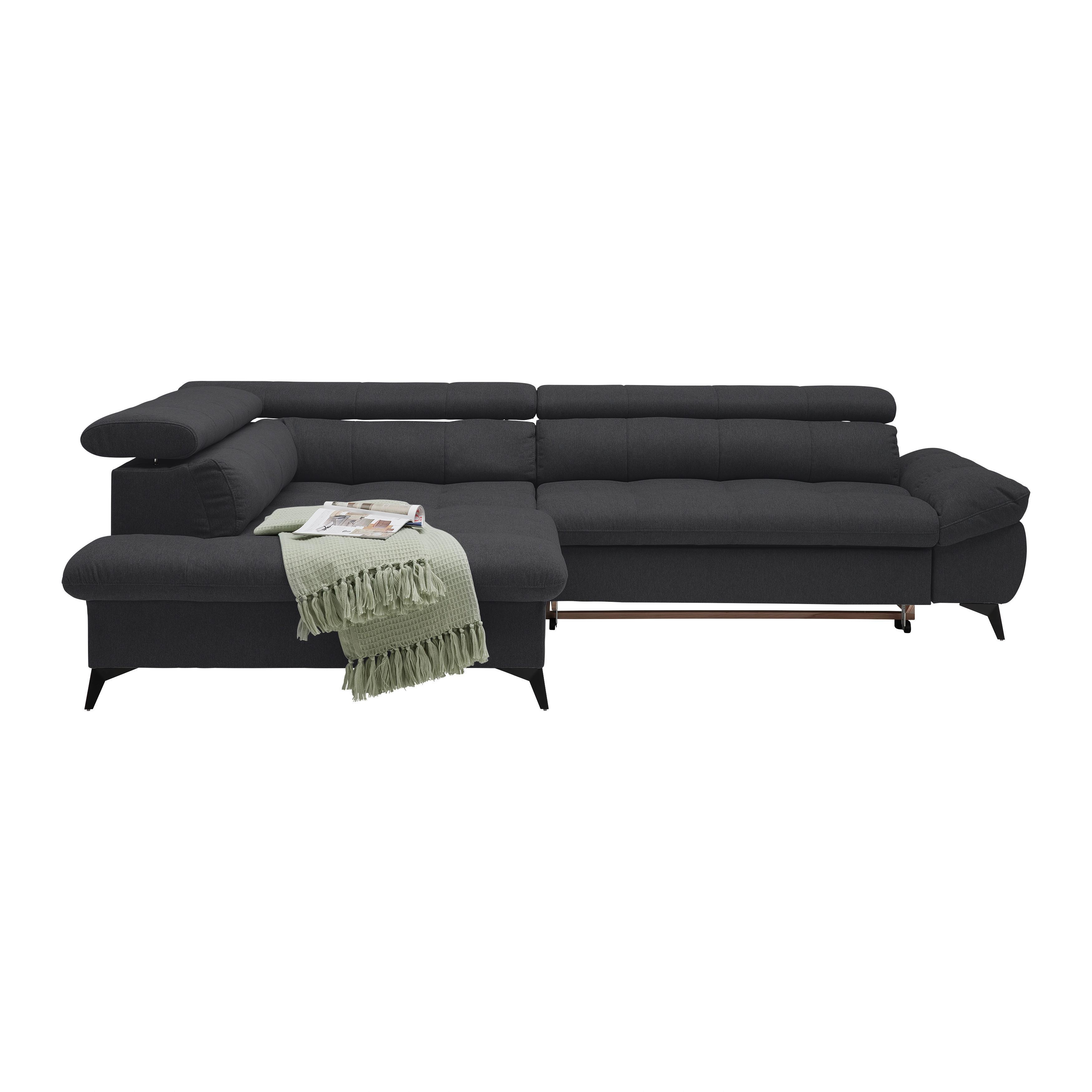 Wohnlandschaft Alberto Schwarz - Schwarz, MODERN, Textil/Metall (296/78/201cm) - Mömax