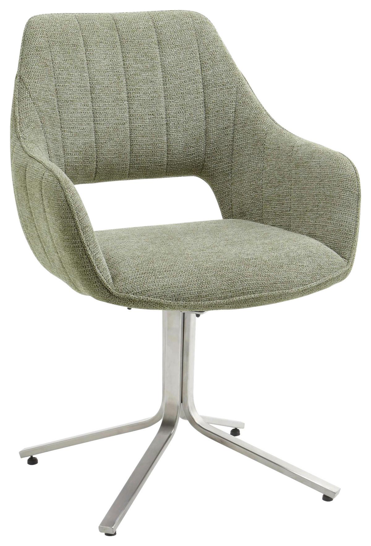 Armlehnstuhl Bacares in Olivgrün - Edelstahlfarben/Olivgrün, LIFESTYLE, Textil/Metall (62/88/63cm) - Premium Living