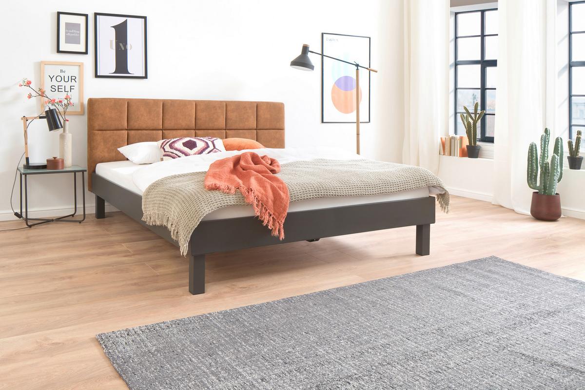 Metallbett ca. 160x200cm - Anthrazit/Kupferfarben, Konventionell, Textil/Metall (160/200cm) - Mömax