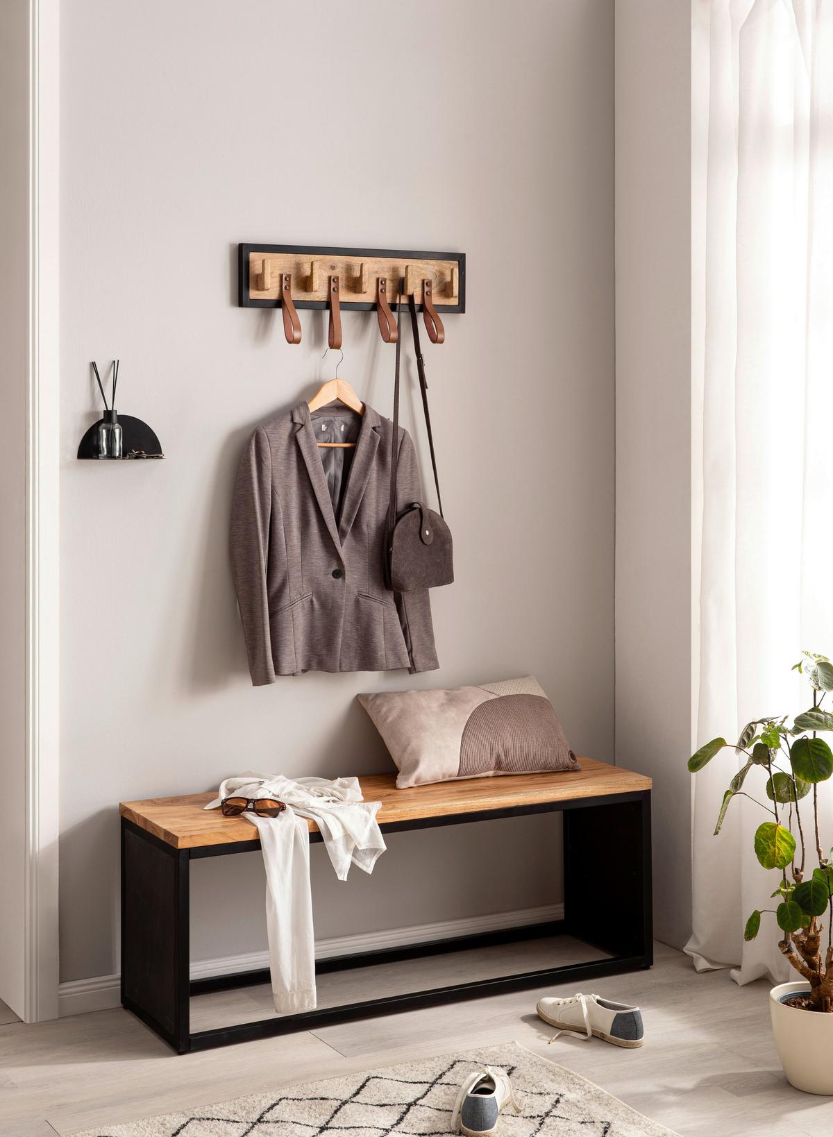 WANDGARDEROBE WL6.786 - Schwarz/Braun, Design, Leder/Holz (60/15/6cm) - MID.YOU