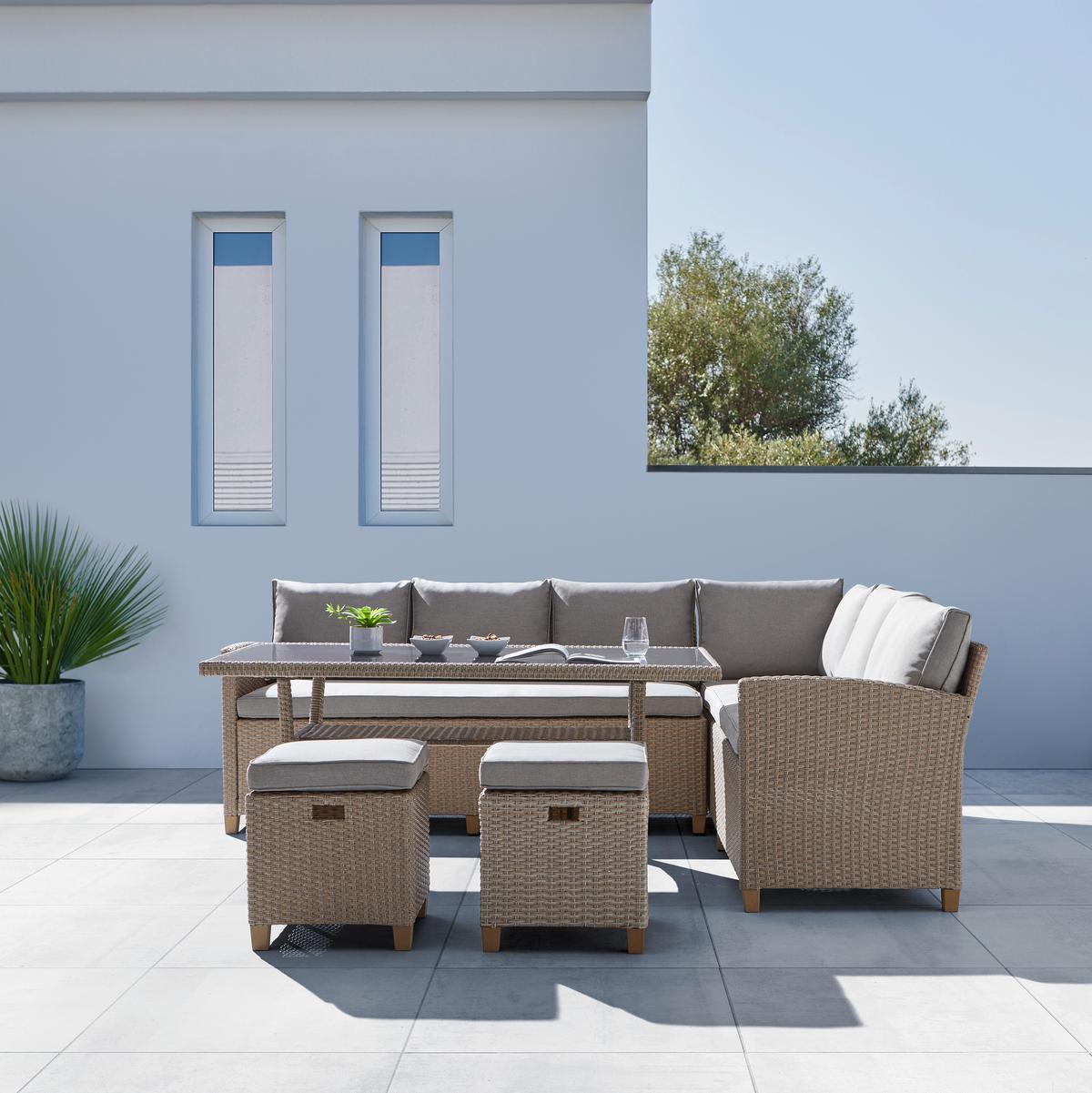 Gartenlounge Liow 2 In Beige - Beige/Braun, Glas/Kunststoff (235/175cm) - Mömax