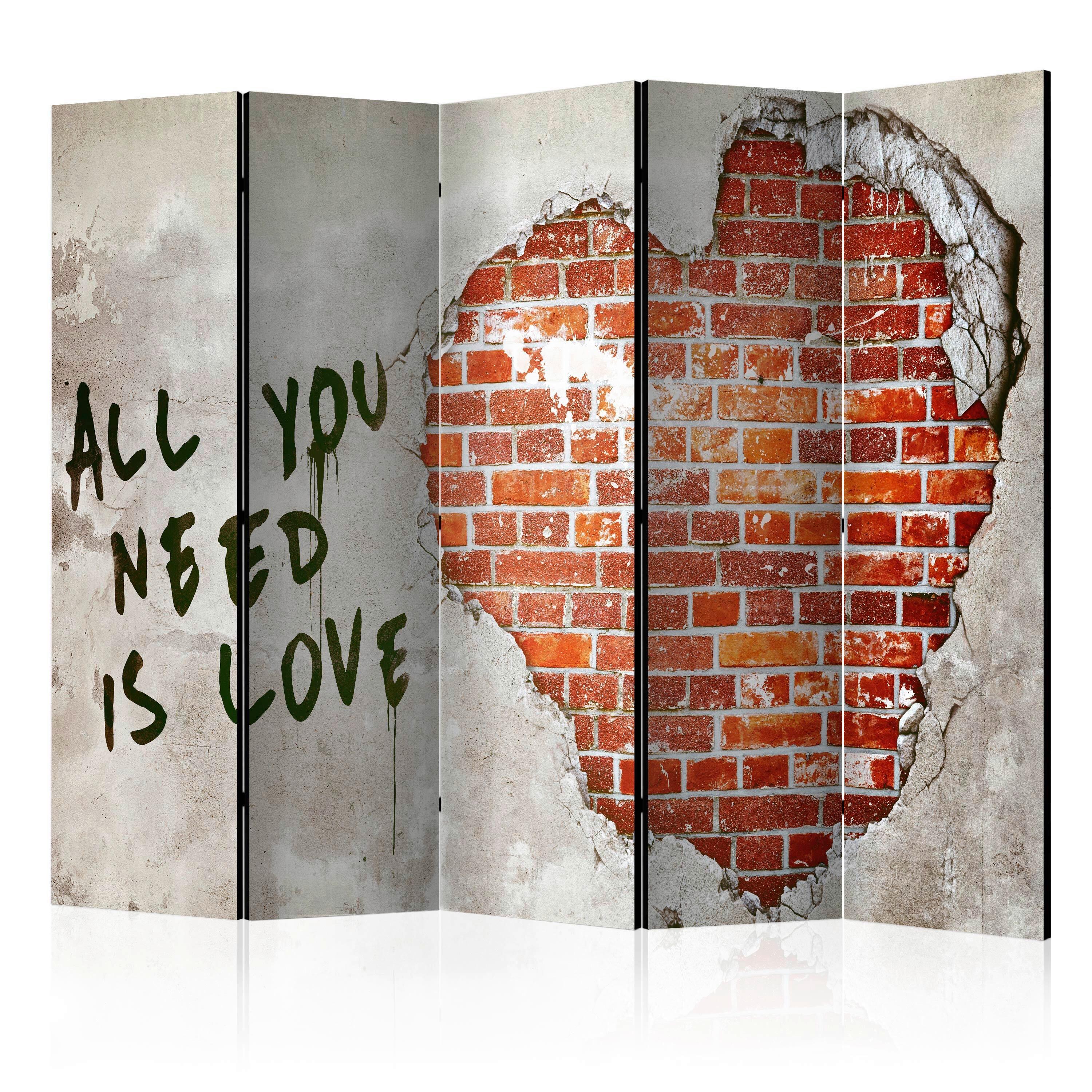 Paravan Love Is All You Need I, 5-Delni, Dvostranski - rdeča/siva, Basics, tekstil/les (225/172/3cm) - artgeist
