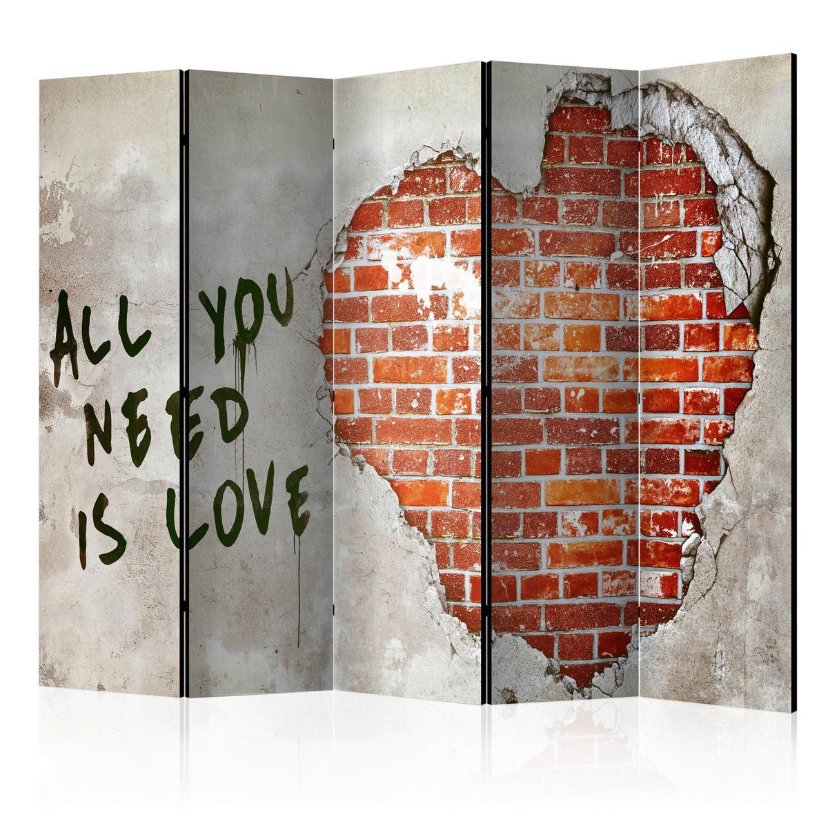 Paravan Love Is All You Need I, 5-Delni, Dvostranski - rdeča/siva, Basics, tekstil/les (225/172/3cm) - artgeist