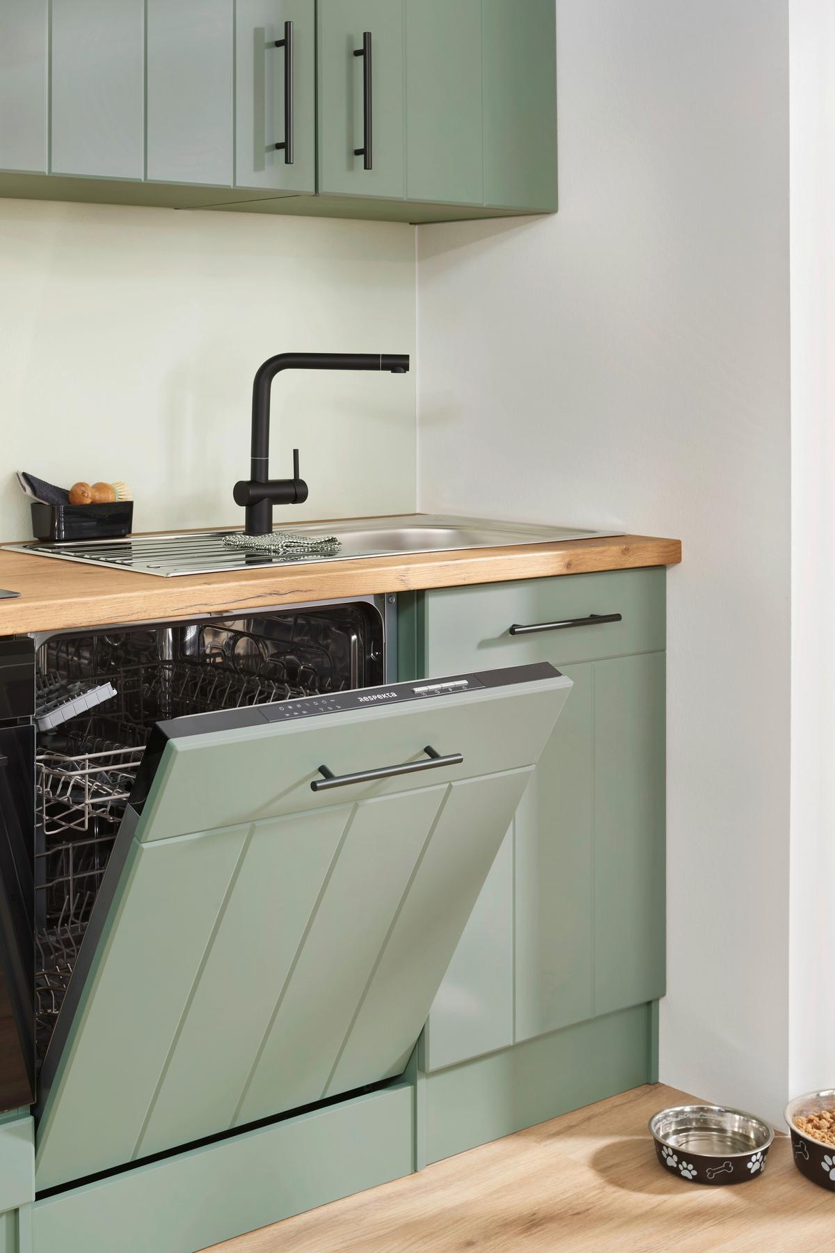 Küchenblock Anton m. Geräte Wildeiche/Schilfgrün - Schilfgrün/Wildeiche, Trend, Holzwerkstoff/Metall (310cm) - Respekta