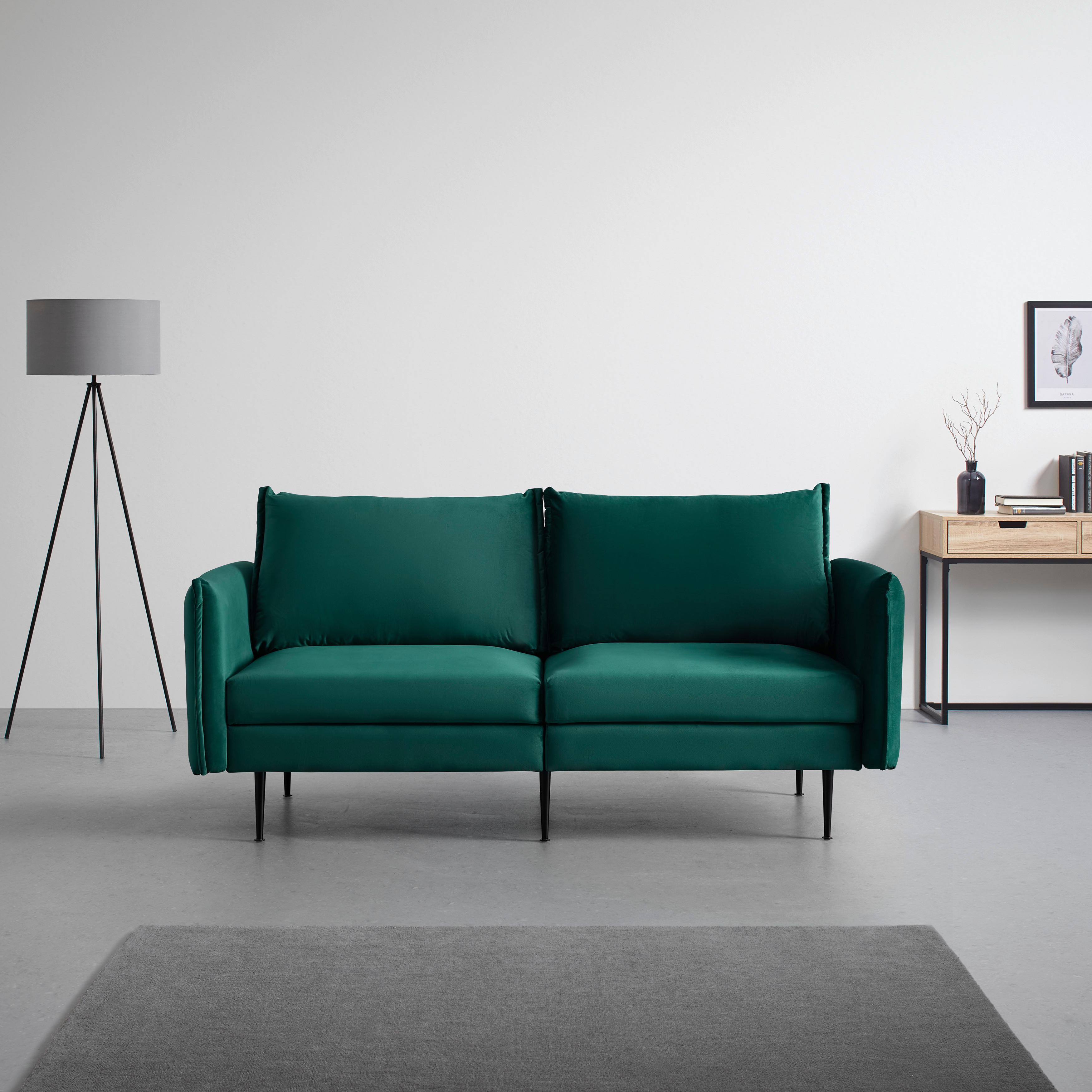 Sofa Yara Grün Samt - Schwarz/Grün, MODERN, Holz/Textil (194/77/92cm) - Bessagi Home