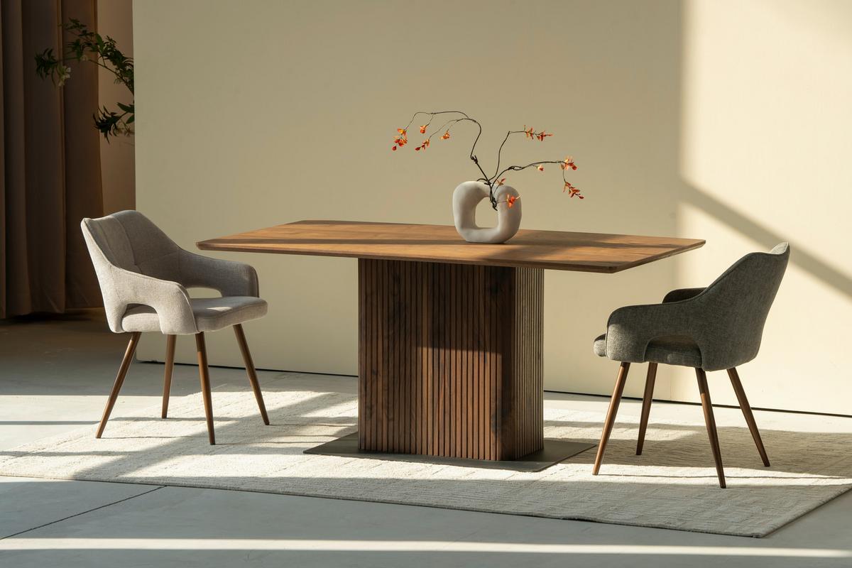 Jedilna Miza Joe, Barva Oreha, 160x90 - barva oreha/črna, Trendi, kovina/leseni material (160/75/90cm) - MID.YOU