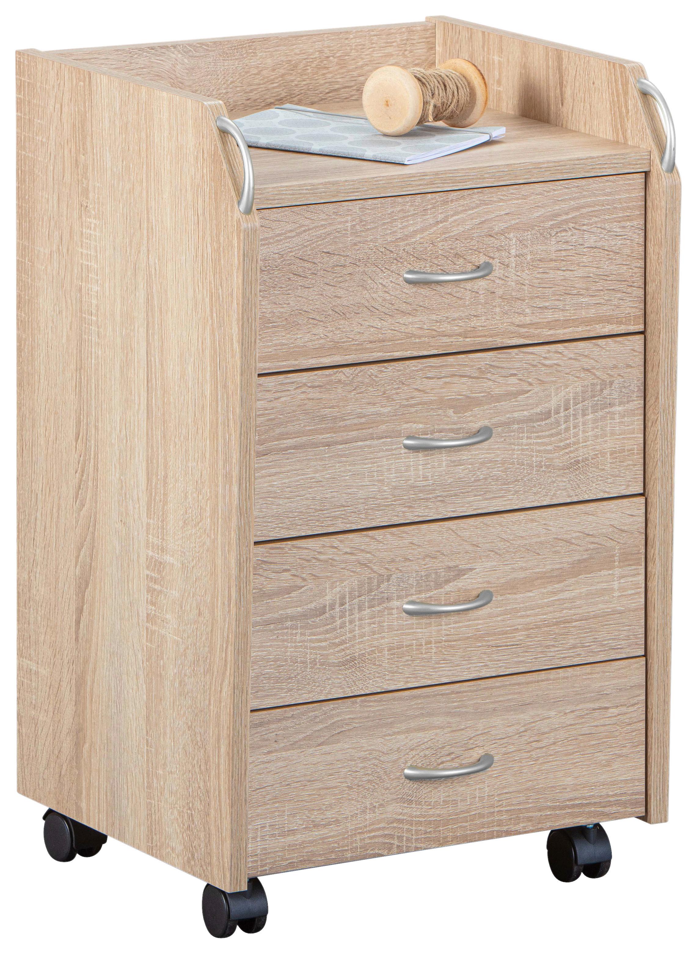 Rollcontainer Novi Sonoma Eiche - Silberfarben/Sonoma Eiche, Basics, Holzwerkstoff/Kunststoff (40/36/65cm) - MID.YOU
