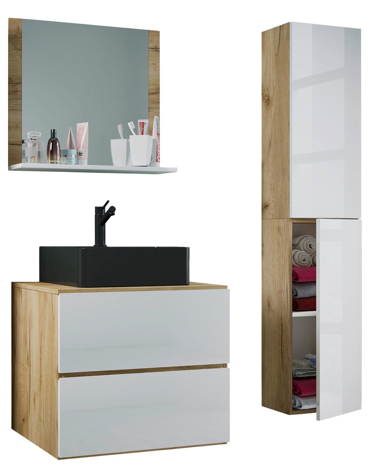 BADEZIMMER LENDAS BL L - Honigeiche/Weiss, Modern, Glas/Keramik (94cm) - MID.YOU