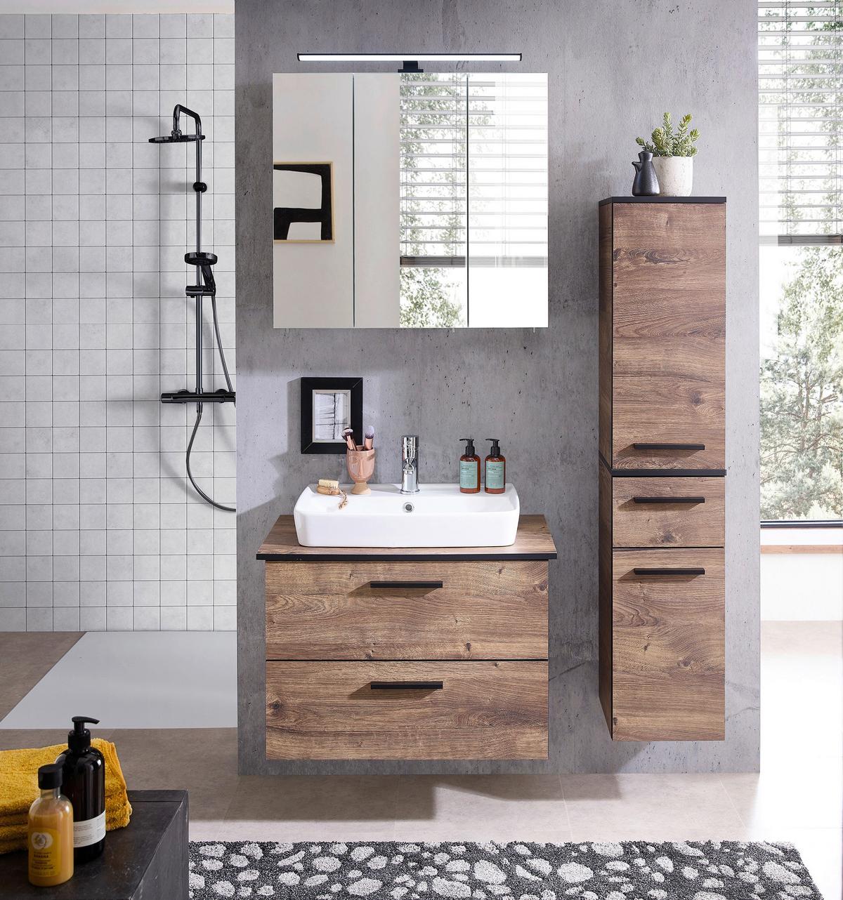 Tükrös Szekrény 374 Elsa - krómszínű/tölgyfa színű, Design, faalapú anyag/üveg (75/70/20cm)