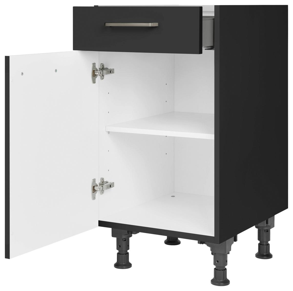Schubkastenunterschrank Touch Schwarz - Edelstahlfarben/Schwarz, MODERN, Holzwerkstoff/Metall (45/87/56cm) - Nobilia