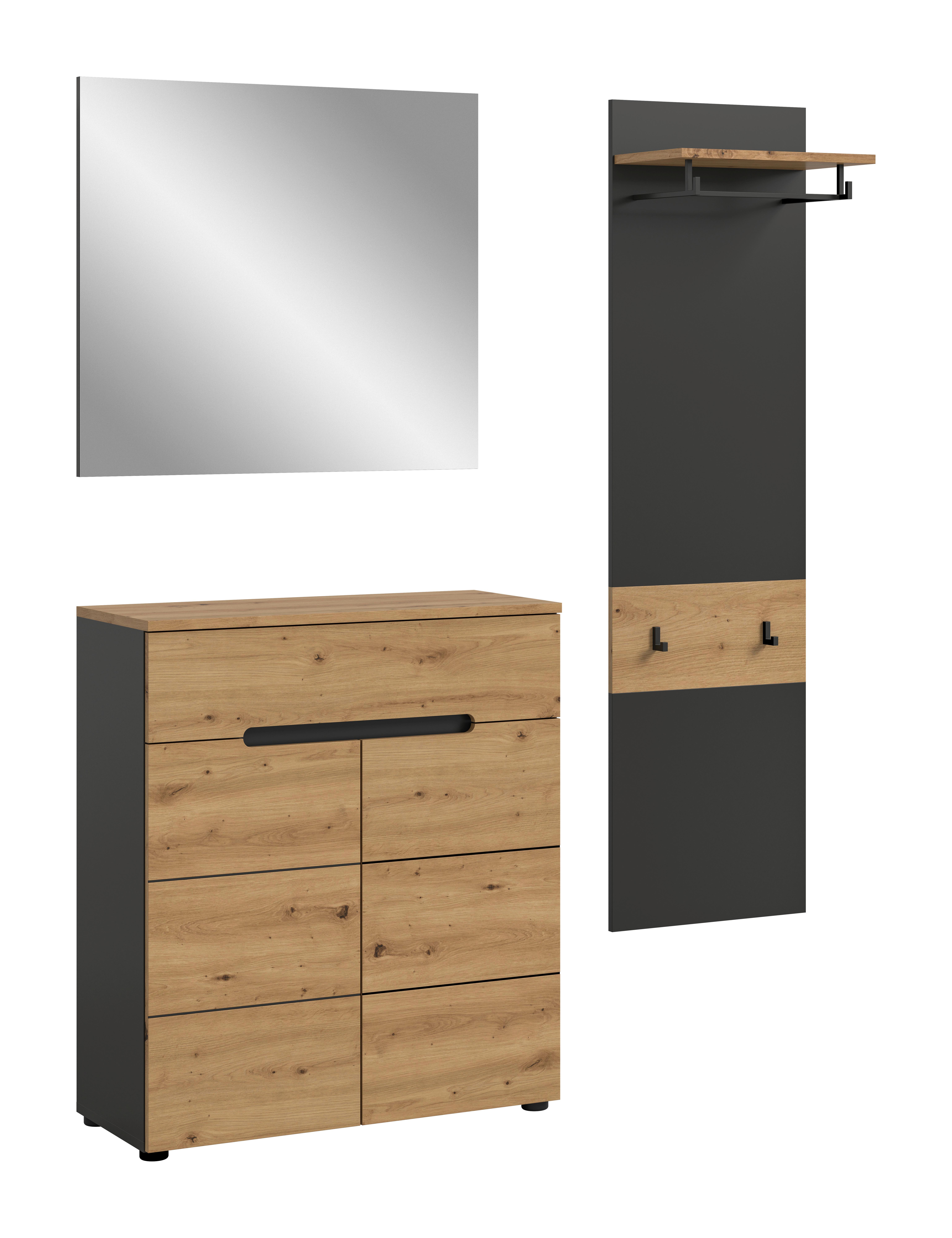 Garderobe CANU 3-teilig Eiche, Grau - Eiche Artisan, Design, Holzwerkstoff (140/190/37cm) - Livetastic
