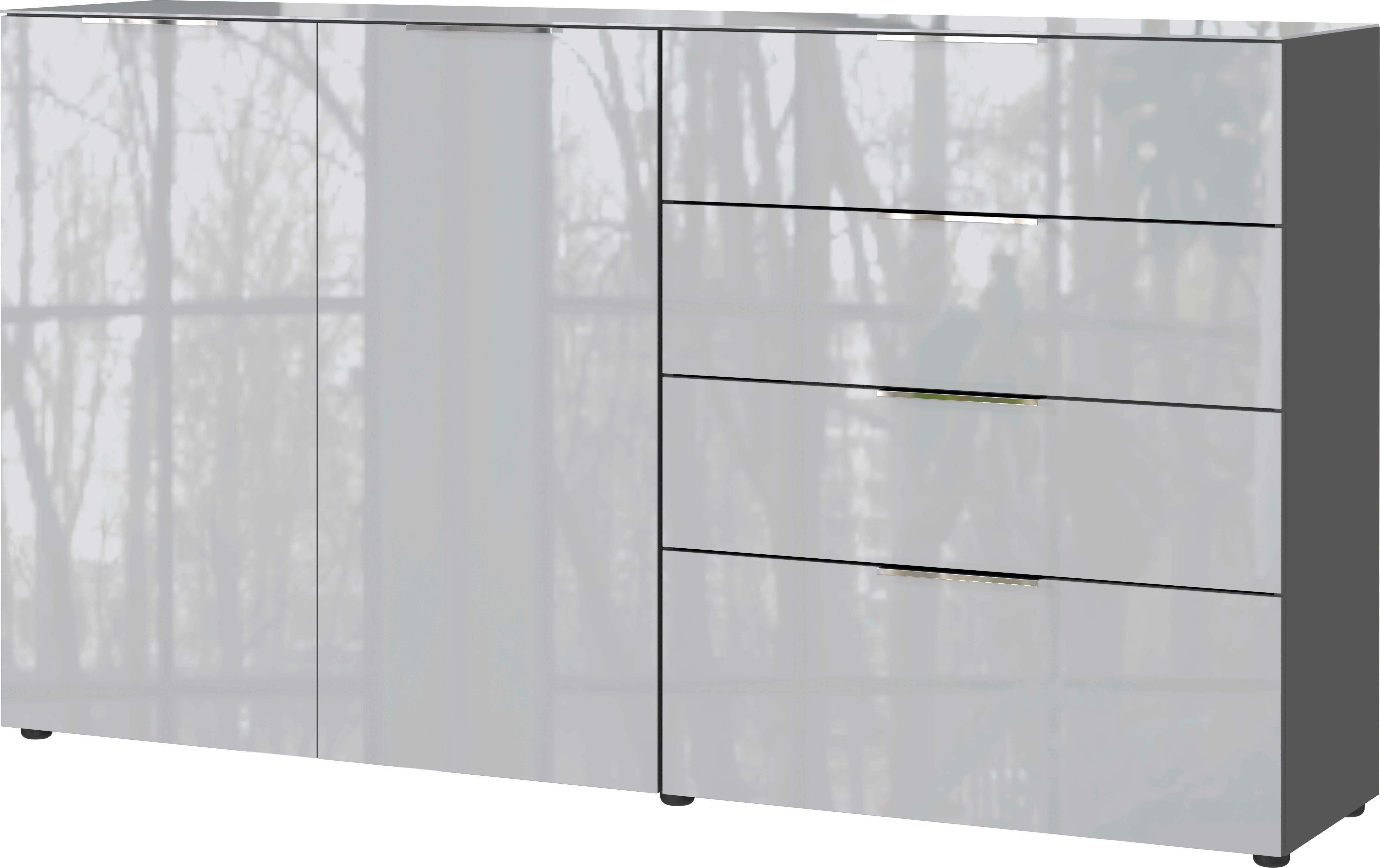 Sideboard Oakland in Grau/Graphitfarben - Chromfarben/Silberfarben, MODERN, Glas/Holzwerkstoff (184/102/42cm) - Premium Living