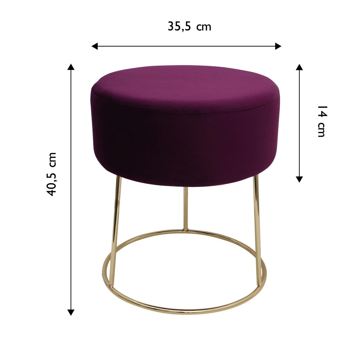 Hocker Marilyn Beere Samt - Beere/Goldfarben, Design, Textil/Metall (35,5/40,5/35,5cm) - Echtwerk
