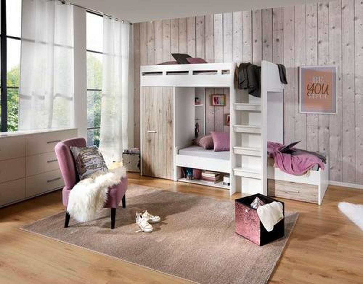 Pograd Maxi, Bela, 90x200cm - barve hrasta/bela, Konvencionalno, leseni material (269/180/115cm)