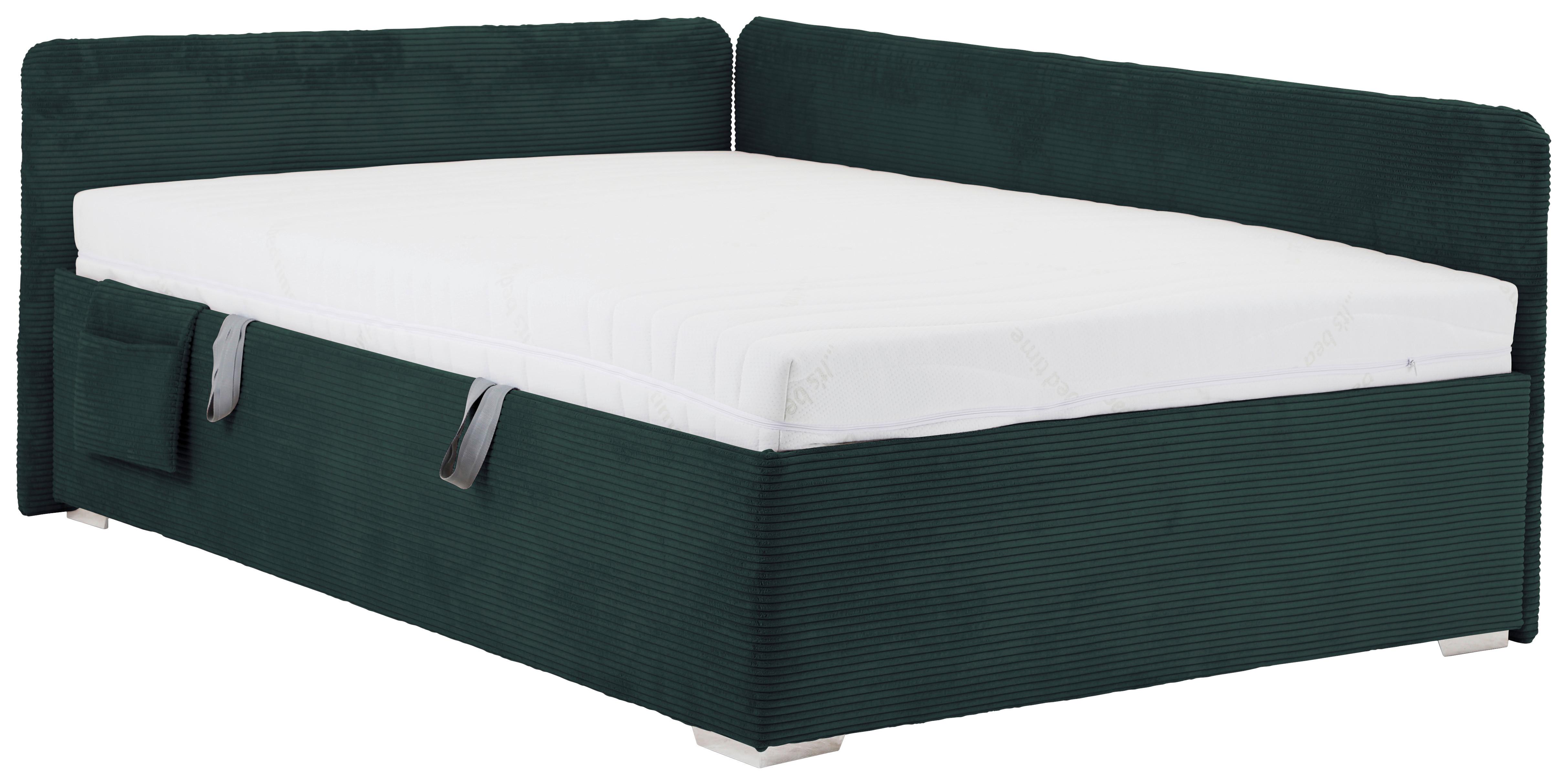 Krevet Remi - prirodne boje/tamno zelena, Konvencionalno, drvo/tekstil (120/200cm) - Based
