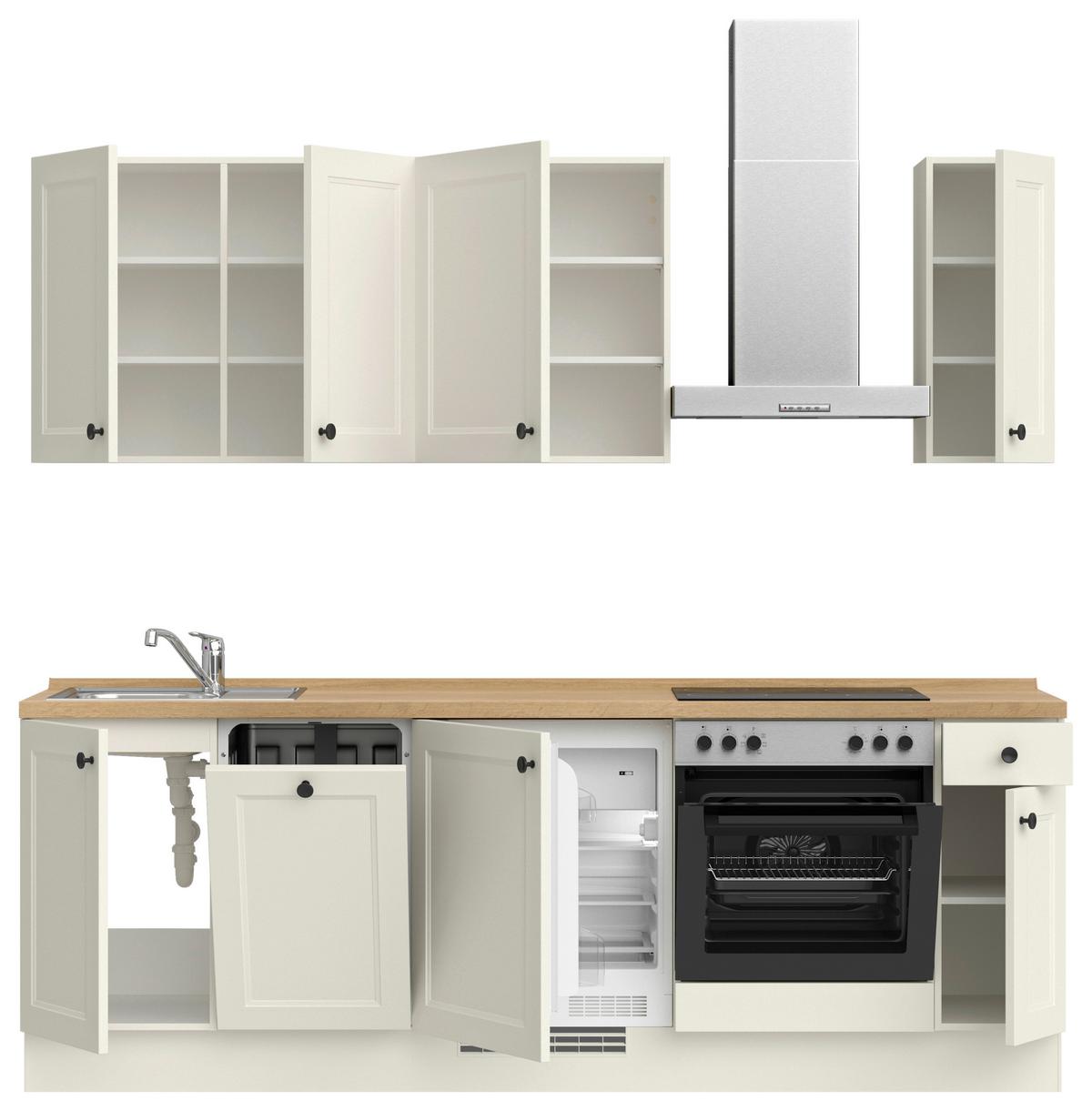 Küchenblock Cascada Low m. Geräten Weiß - Eichefarben/Schwarz, MODERN, Holzwerkstoff/Metall (240cm) - Nobilia