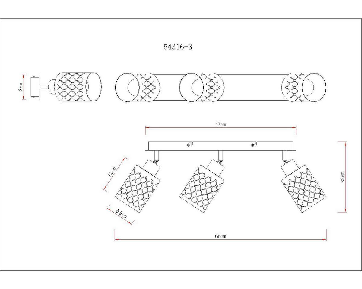STRAHLER 54316-3  ALONSO - Klar/Chromfarben, Basics, Glas/Metall (66/9/22cm) - Globo