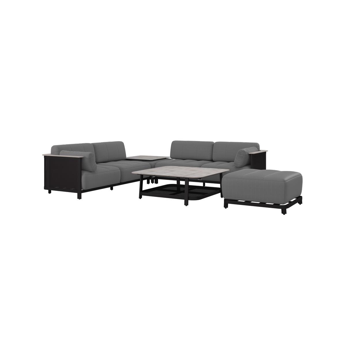 Loungegarnitur Mara Dunkelgrau Metall/Outdoorstoff +Abdeckung - Dunkelgrau/Schwarz, MODERN, Kunststoff/Textil (186/61/76,5cm) - Bessagi Garden