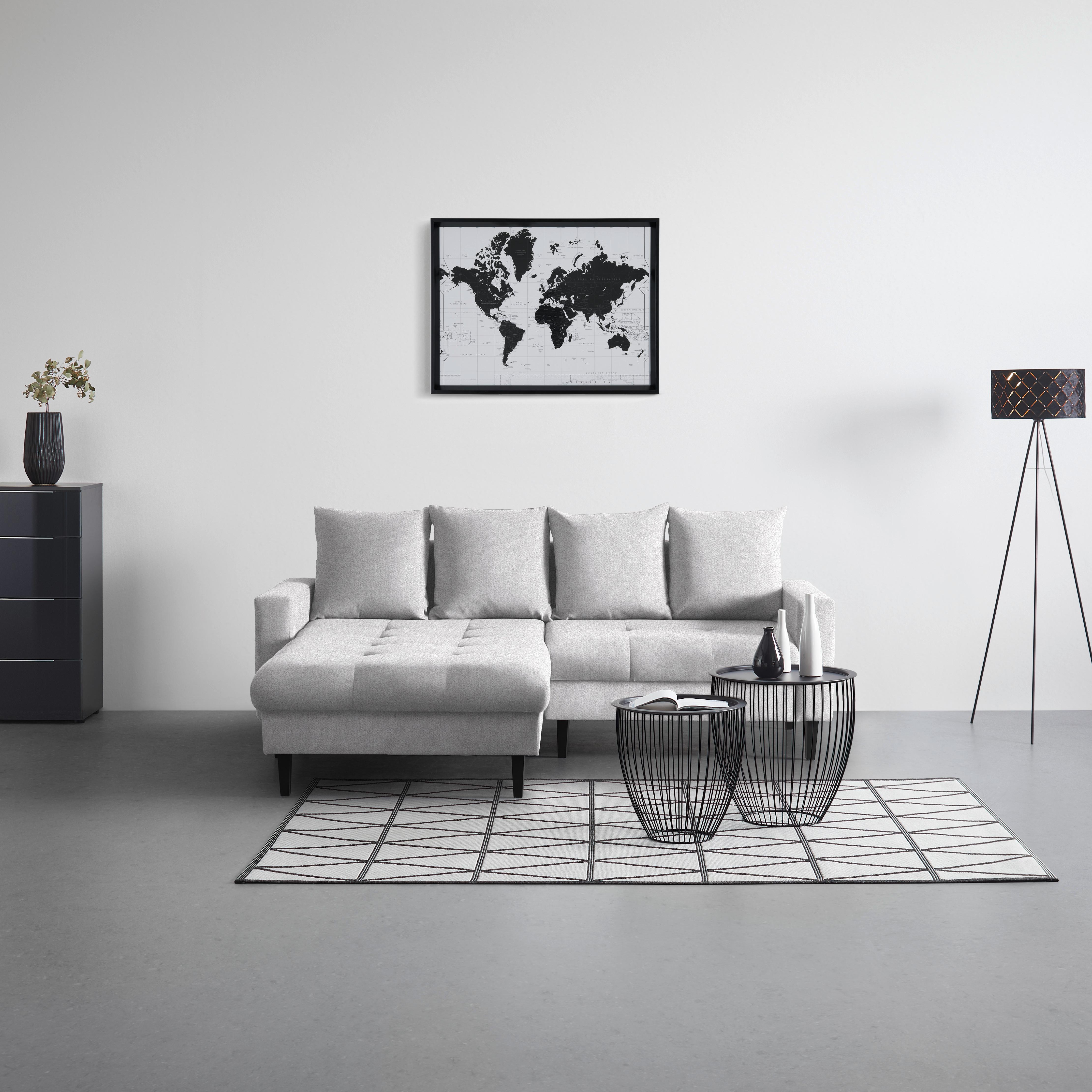 Ecksofa Boston Silberfarben - Silberfarben/Schwarz, KONVENTIONELL, Holz/Textil (215/92/160cm) - Based
