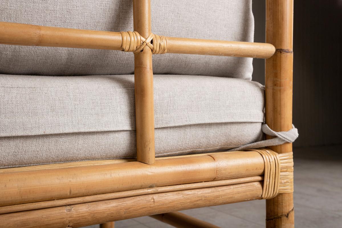 Loungeeckteil Cane Bambus Rattan ca. 75x70 cm - Hellbraun, KONVENTIONELL, Holz/Textil (75/70/74cm) - Gardenson