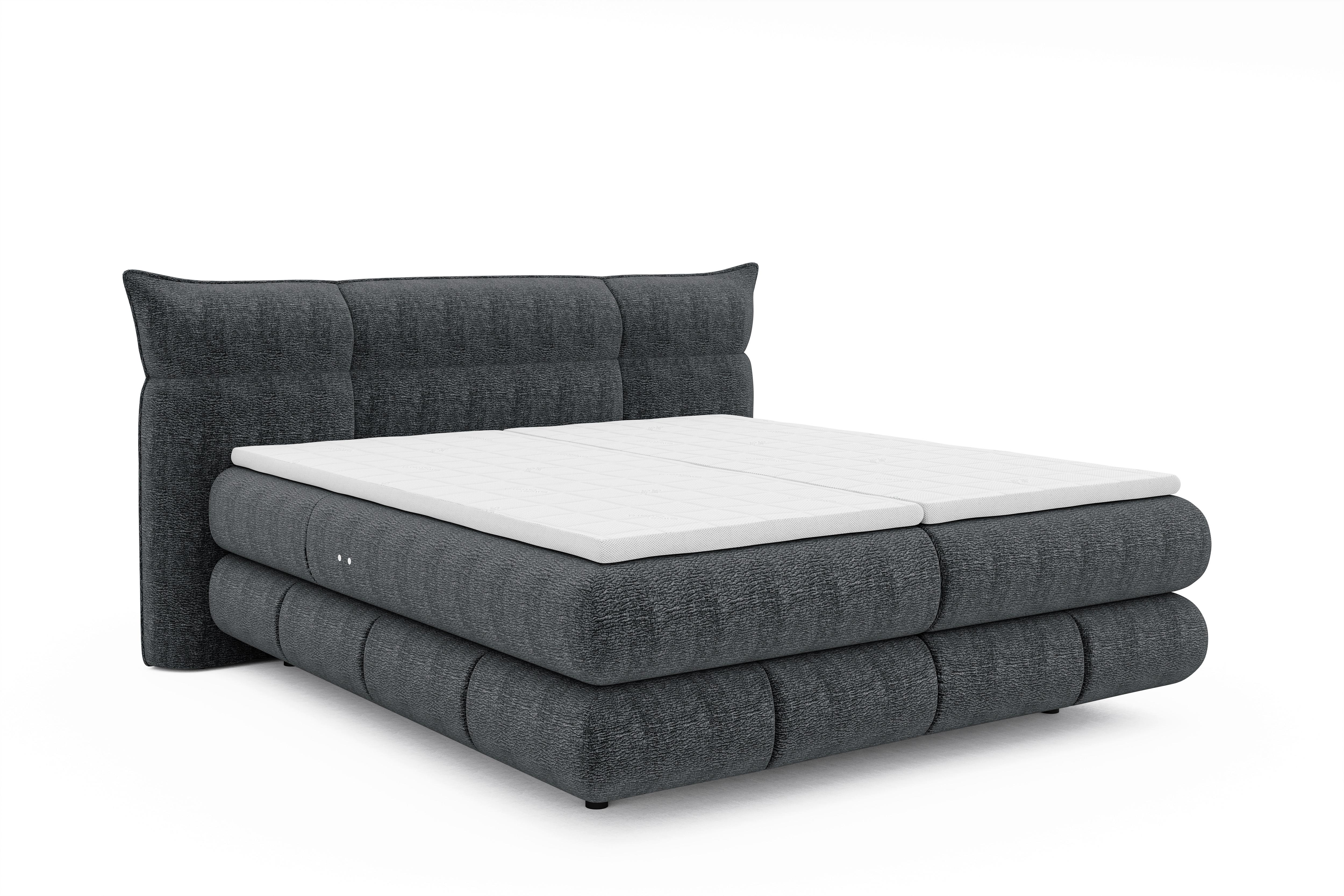 Boxspringbett Auris Graphitfarben ca. 140x200cm - Graphitfarben/Schwarz, KONVENTIONELL, Kunststoff/Textil (140/200cm) - Sembella