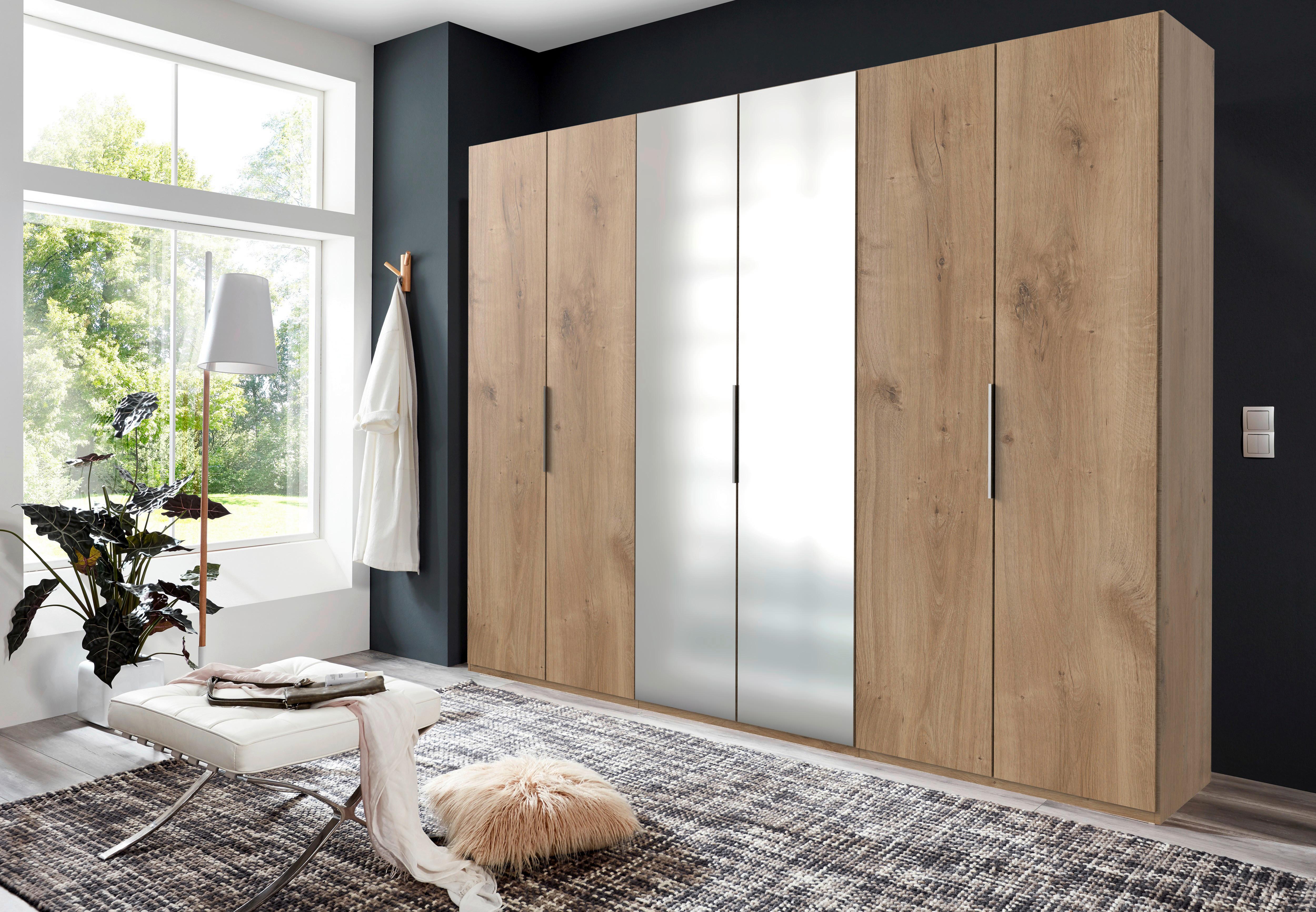 Drehtürenschrank Level 36A mit Spiegel ca. 300 cm Eiche Dekor - Chromfarben/Eichefarben, MODERN, Holzwerkstoff (300/236/58cm) - MID.YOU