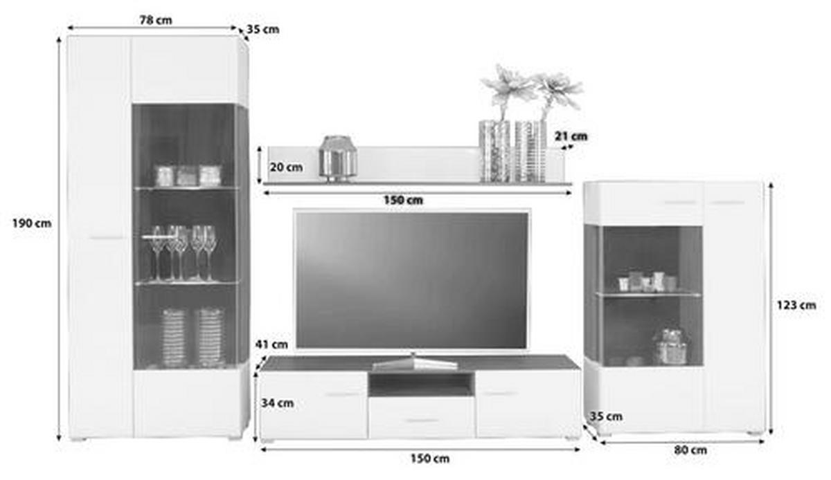 Dnevni Regal Concerto, Bela, Črna, Visoki Sijaj, Led - srebrne barve/črna, Moderno, umetna masa/steklo (308/190/41cm) - Modern Living