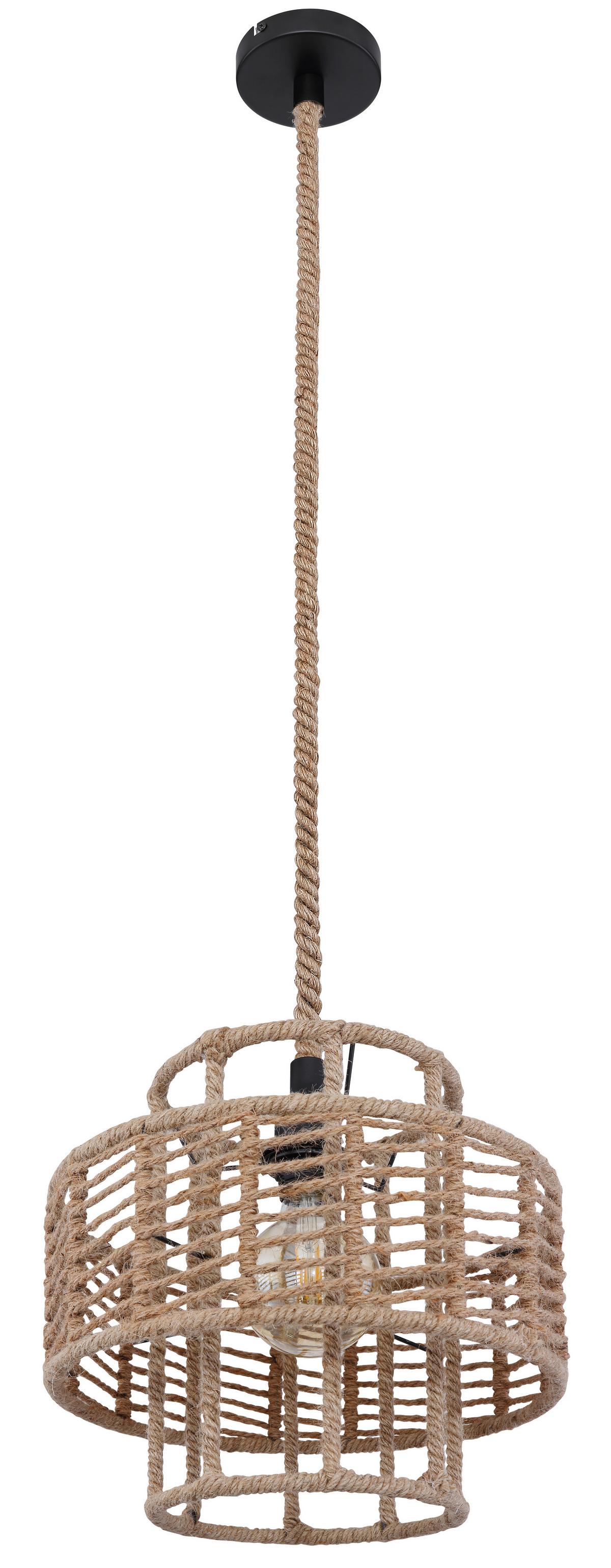 Viseča Svetilka Ulleu - črna/rjava, Basics, kovina/naravni materiali (35/120cm) - Globo