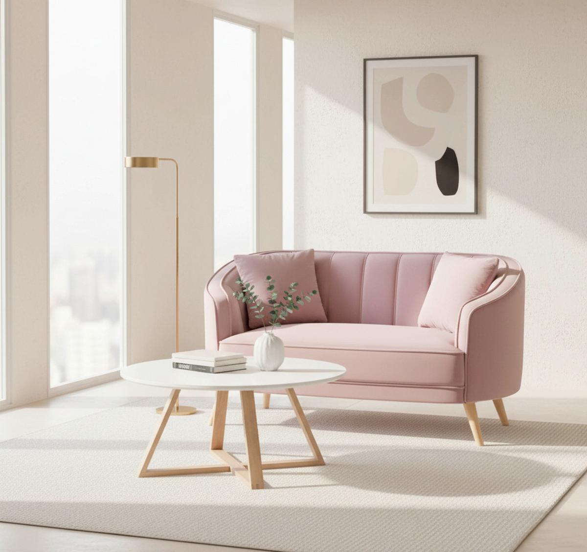 Dvosed Hope, Roza, Žamet - roza/naravne barve, Moderno, tekstil/les (141/77/73cm) - Bessagi Home