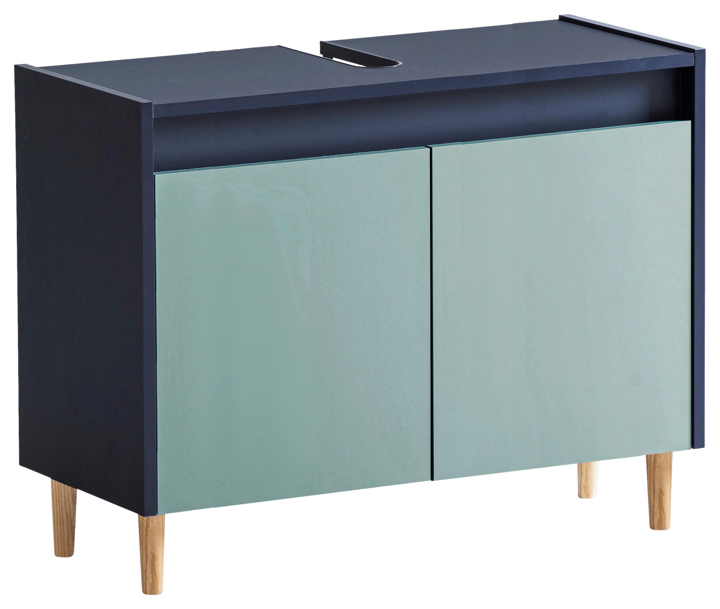 Waschbeckenunterschrank Lovis Dunkelblau - Eschefarben/Hellblau, MODERN, Holz/Holzwerkstoff (80,0/60,0/33,0cm) - MID.YOU