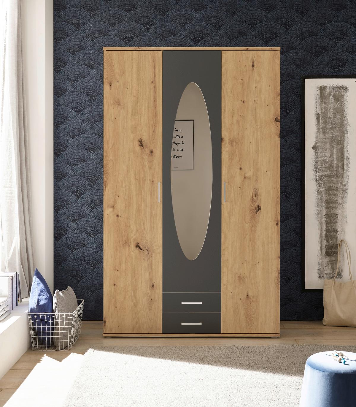 SZAFA UCHYLNA PAUL - kolor aluminiowy/kolor grafitowy, Basics, materiał drewnopochodny/tworzywo sztuczne (120/195/55cm)