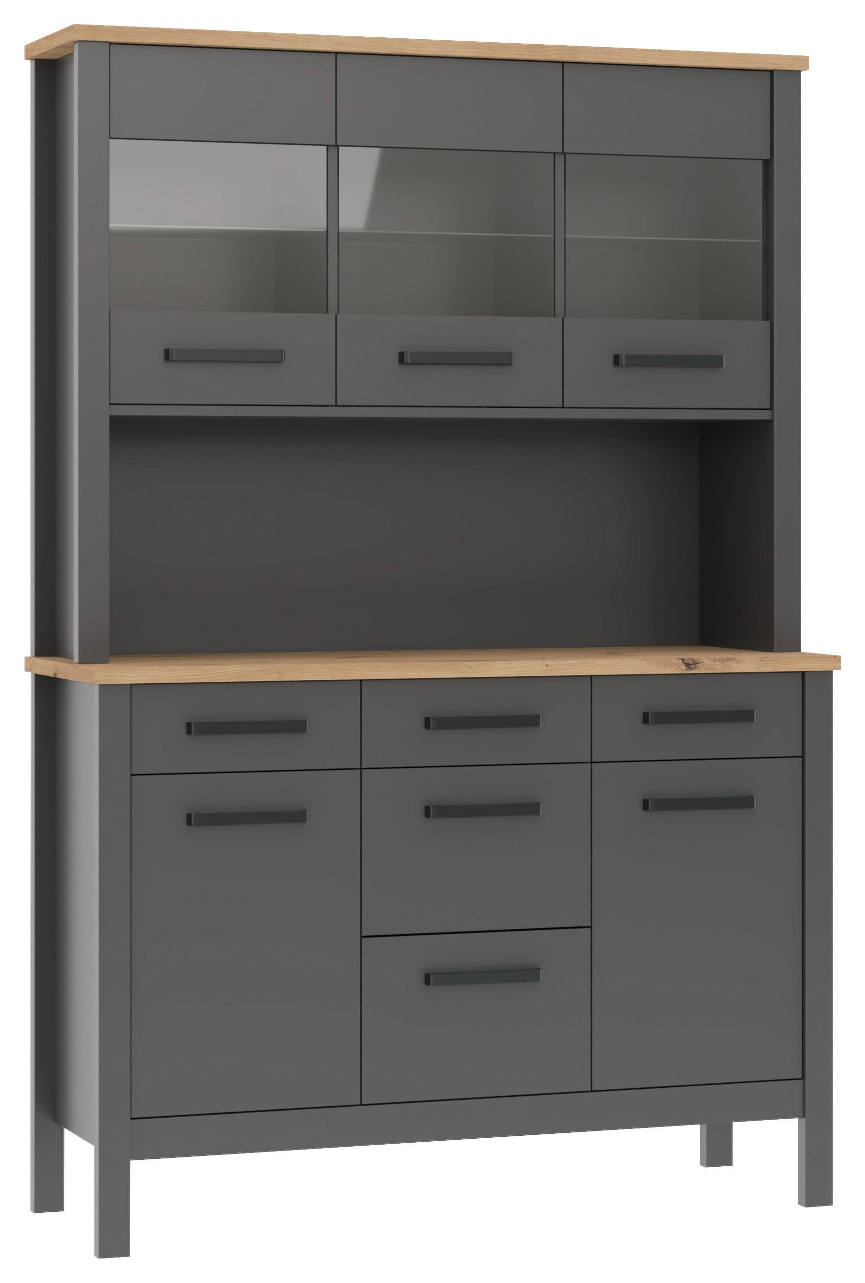 Buffet Aalborg Anthrazit - Anthrazit/Schwarz, MODERN, Glas/Holzwerkstoff (130/196/45cm) - home24