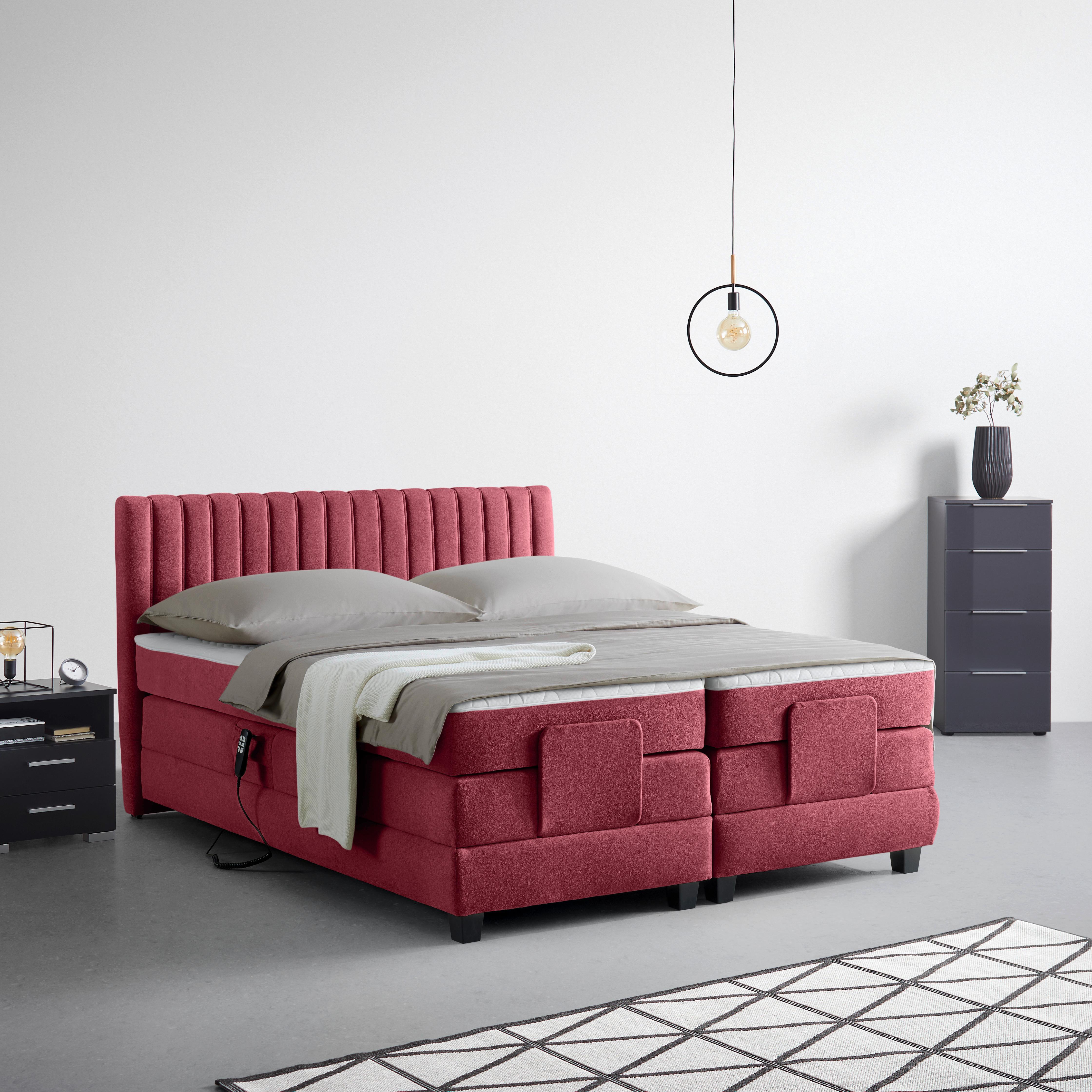 Boxspringbett Dixon Weinrot ca. 160x200cm - Weinrot/Schwarz, KONVENTIONELL, Holz/Holzwerkstoff (160/200cm) - Premium Living