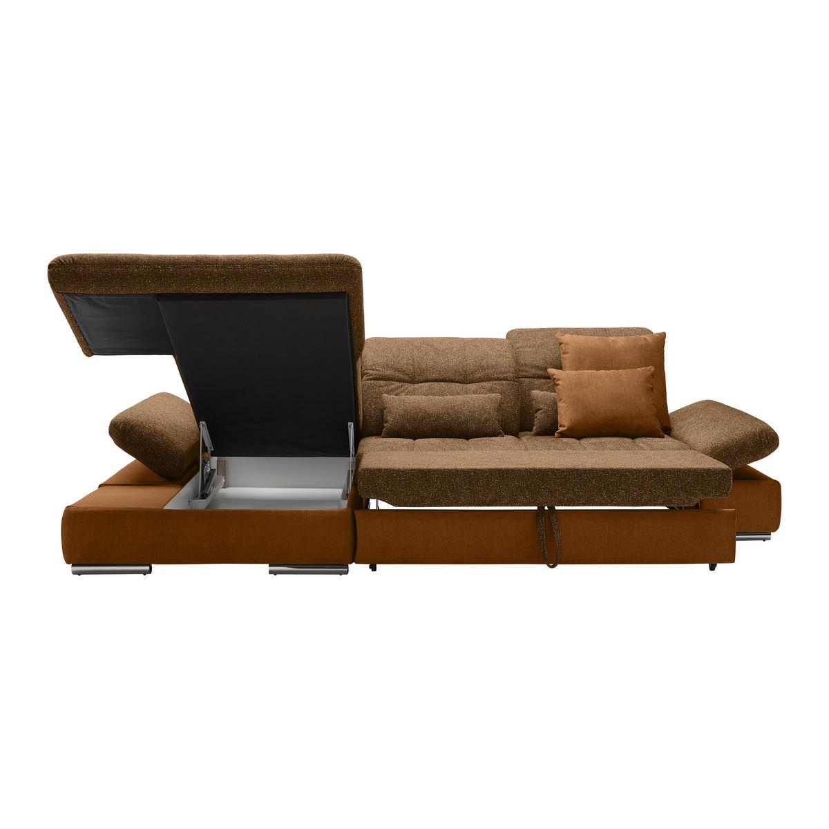 Wohnlandschaft Sanfino Cognac/Senfgelb - Chromfarben/Cognac, KONVENTIONELL, Holz/Textil (199/79-96/305cm) - Premium Living