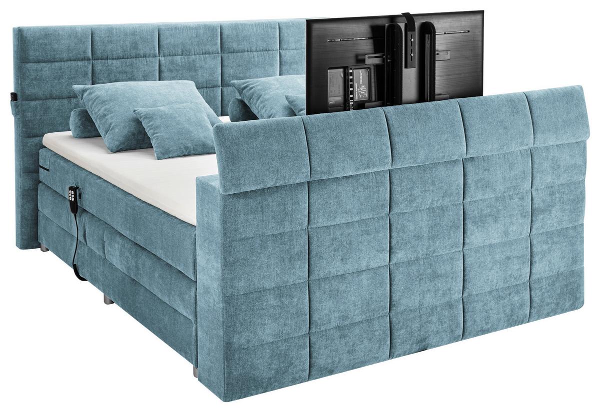 Boxspringbett Denver Blau ca. 180x200 cm mit Topper - Blau, KONVENTIONELL, Textil (180/200cm) - Carryhome