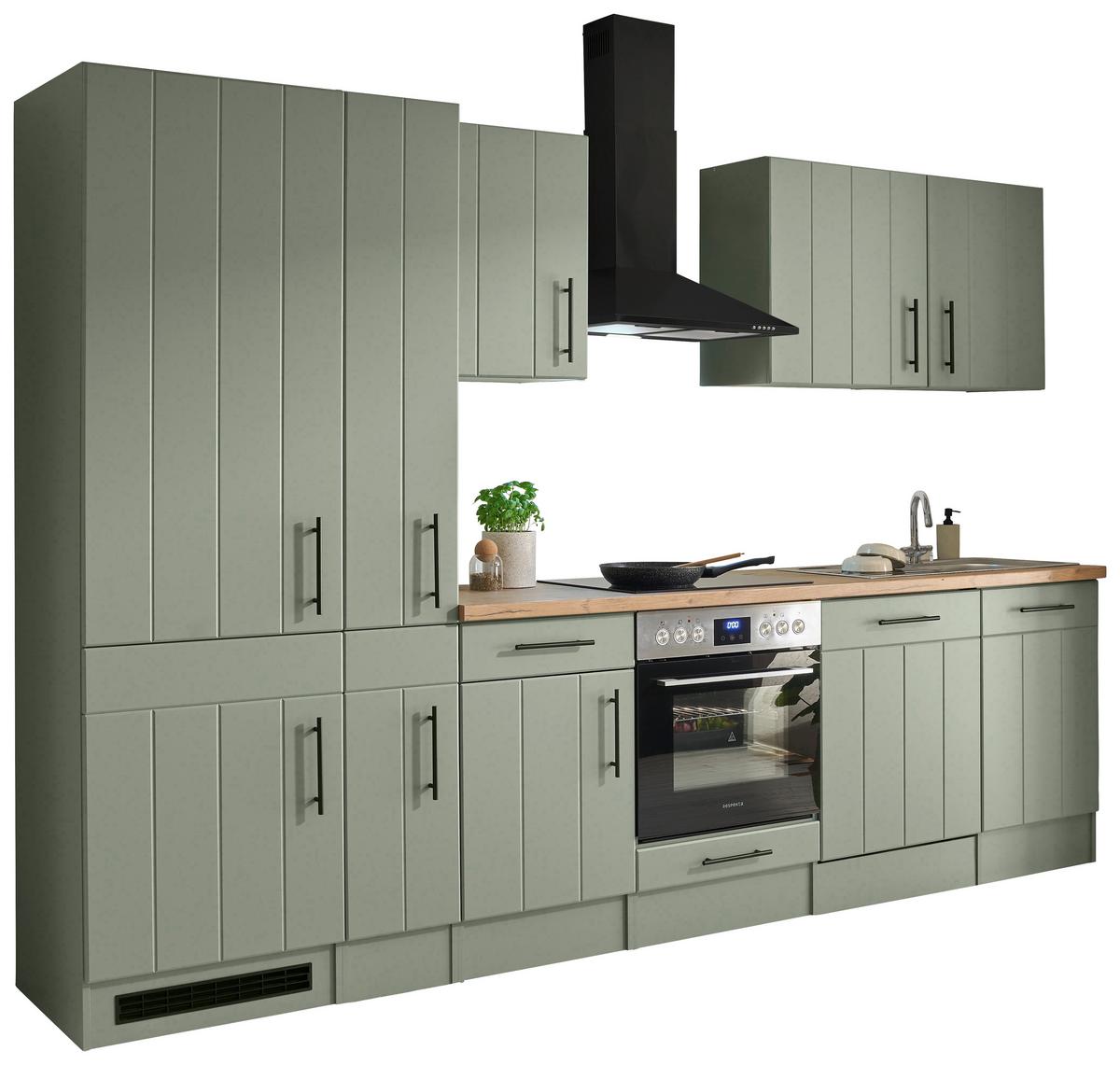 Küchenblock Anton m. Geräte Wildeiche/Schilfgrün - Schilfgrün/Wildeiche, Trend, Holzwerkstoff/Metall (310cm) - Respekta