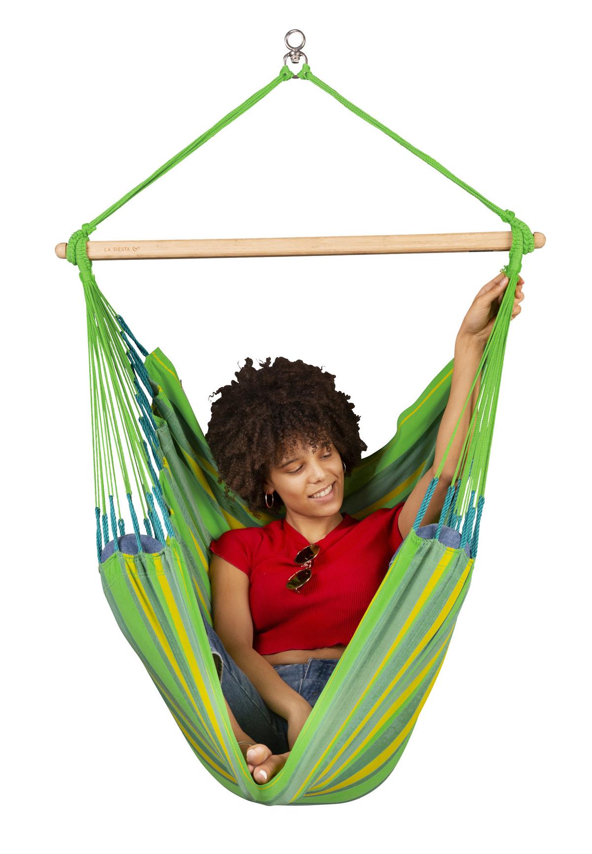 Hängesessel Comfort Hammock Echtholz Gelb/Grün - Gelb/Hellgrün, KONVENTIONELL, Holz/Textil (110/160/180cm) - La Siesta