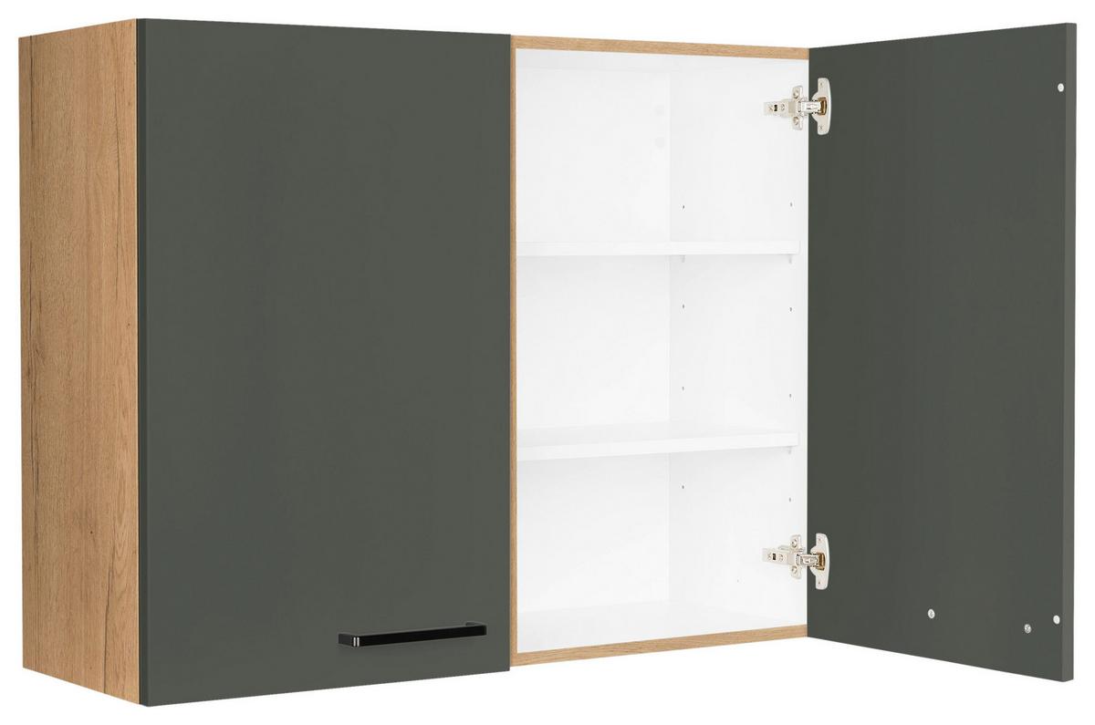 Küchenoberschrank Easytouch Grün - Eichefarben/Schwarz, MODERN, Holzwerkstoff/Metall (90/72/35cm) - Nobilia