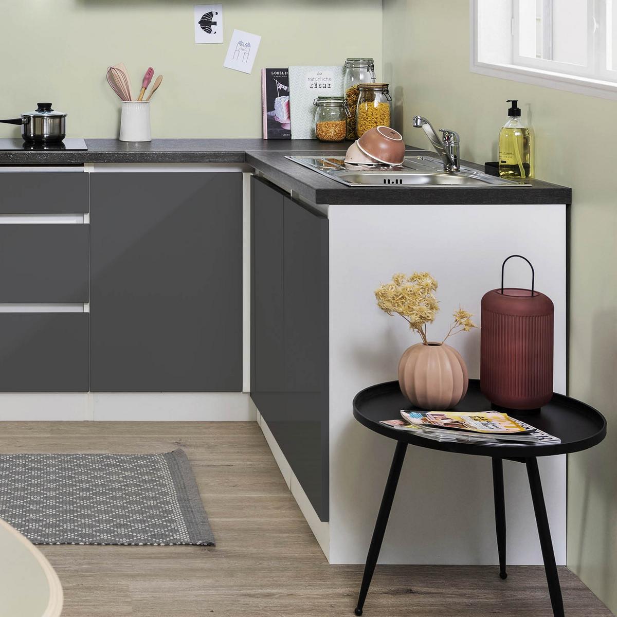 Eckküche Premium Grau Hochglanz ca. 280x172 cm - Grau Hochglanz/Weiß, MODERN, Holzwerkstoff (280/172cm) - Respekta