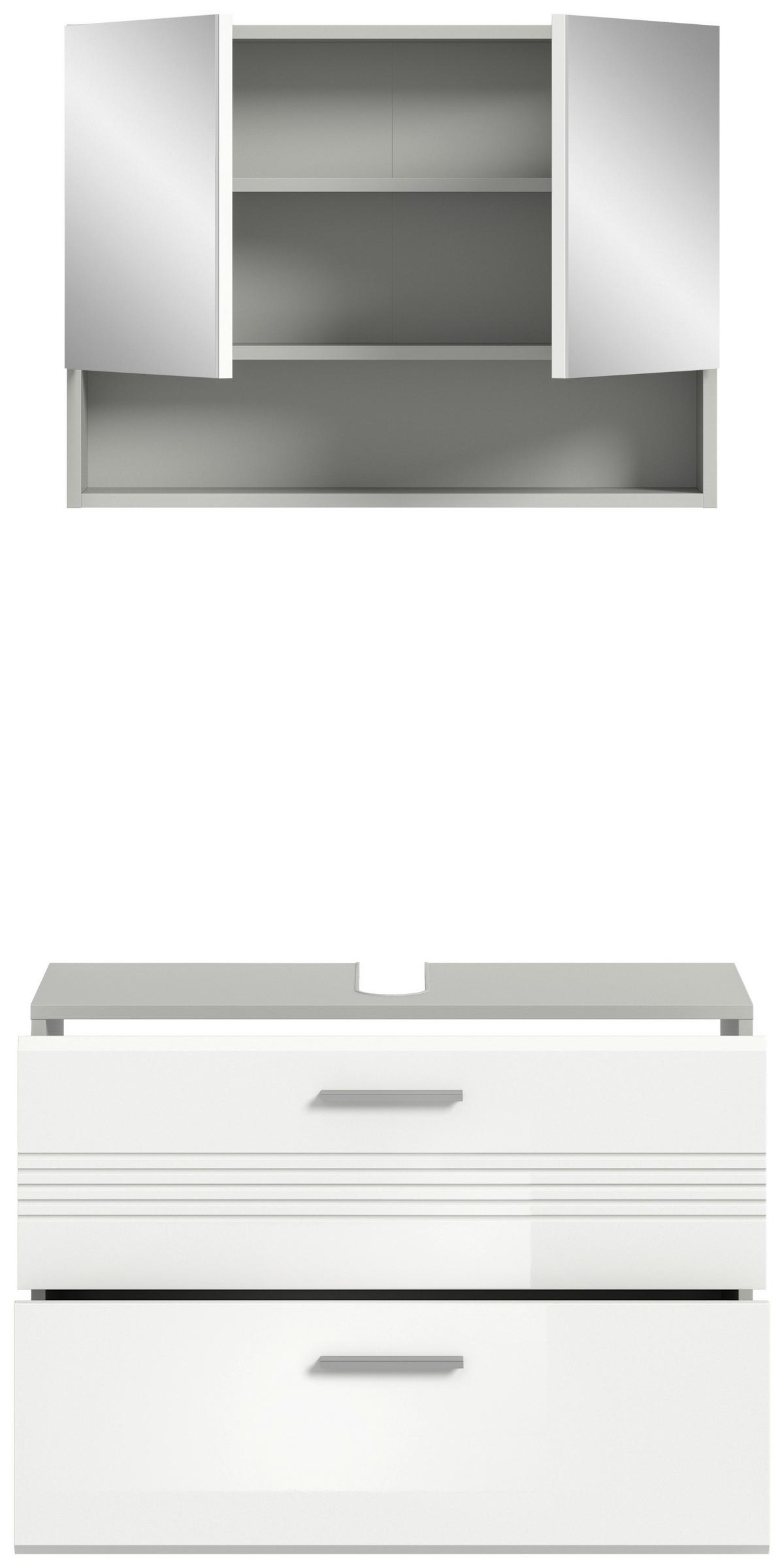 Badezimmer-Set COPA 2-teilg, Grau/Weiß Hochglanz - Chromfarben/Weiß Hochglanz, MODERN, Holzwerkstoff/Kunststoff (80cm) - MID.YOU