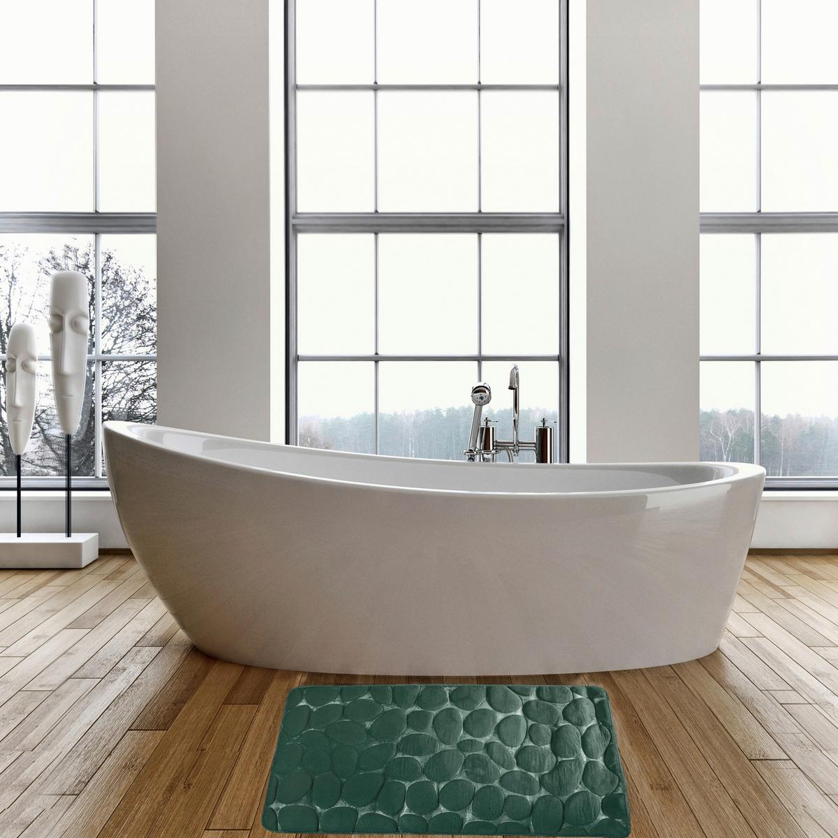 Badteppich 142024 Kiesel - Grün, Konventionell, Textil (50/80cm) - Spirella