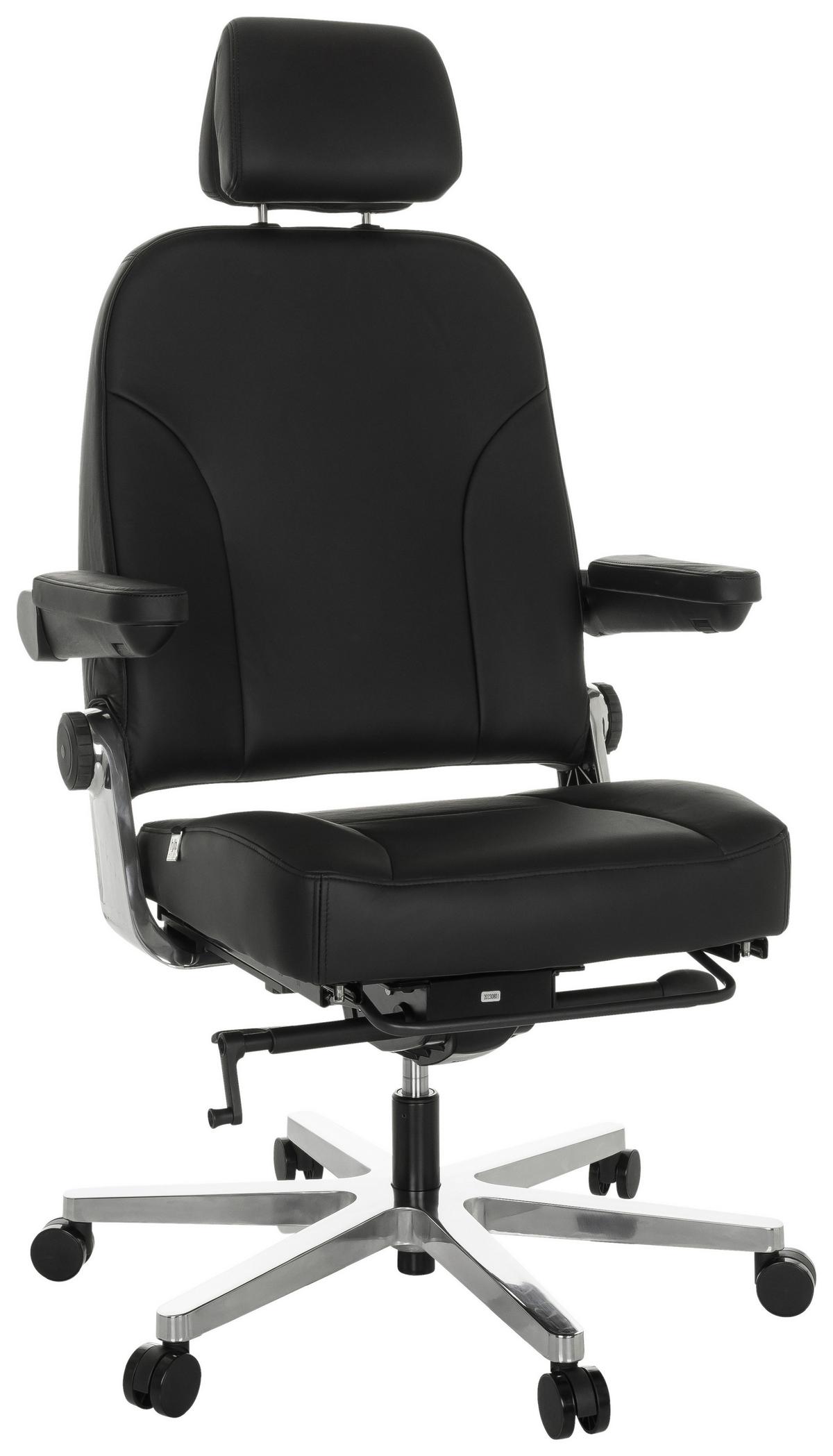 Chefsessel Hours F Schwarz ca. 70x123-133x63cm - Silberfarben/Schwarz, Basics, Leder/Metall (70/123-133/63cm) - MID.YOU