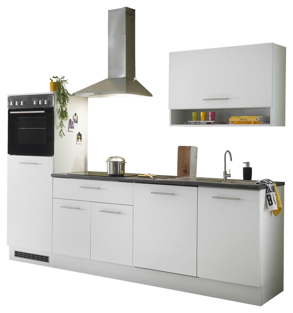 Küchenblock Eddy mit Geräten ca.260cm Weiß/Grau - Edelstahlfarben/Weiß, KONVENTIONELL, Holzwerkstoff/Metall (260cm) - P & B