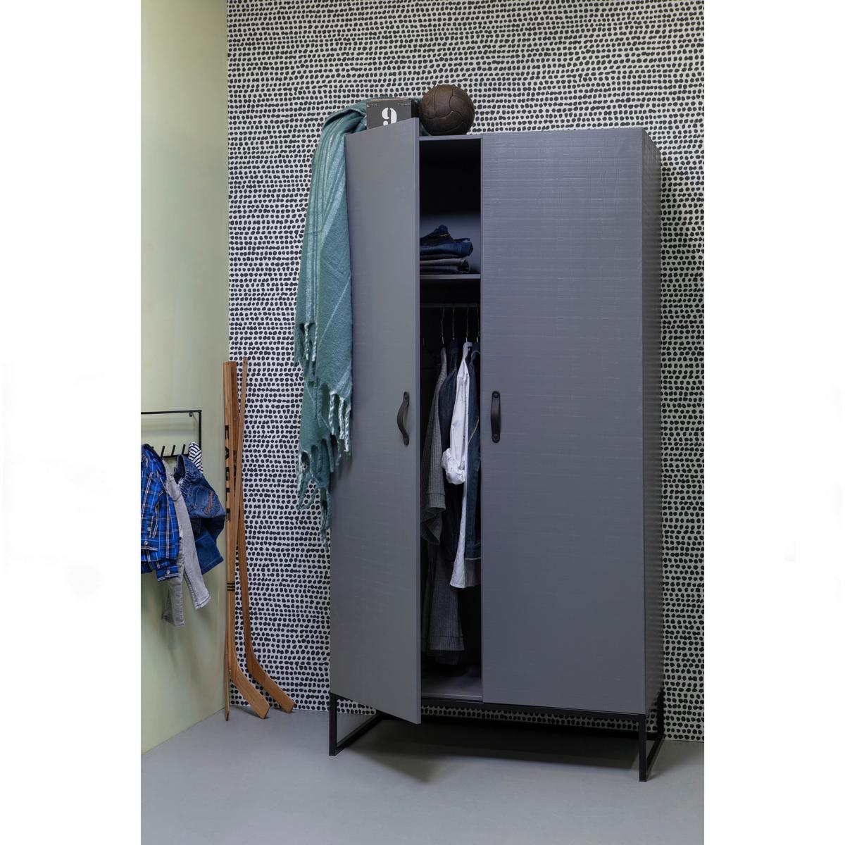Drehtürenschrank Morris Grau/Schwarz - Schwarz/Grau, Design, Leder/Holz (100/195/53cm) - Livetastic