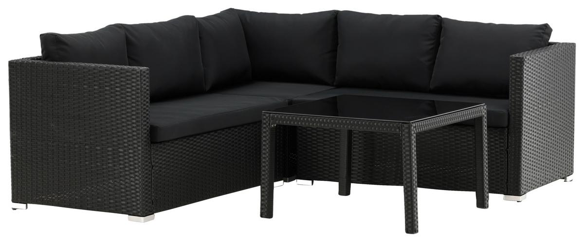 Loungegarnitur Kuba Schwarz - Schwarz, KONVENTIONELL, Glas/Kunststoff - Gardenson