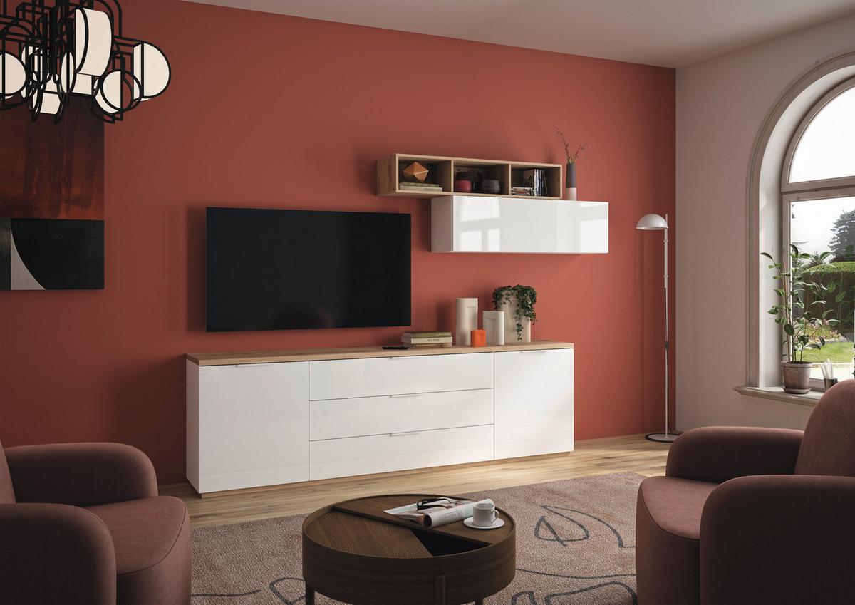 Element Tv WIDE - stejar Artisan/alb lucios intens, Modern, material pe bază de lemn (240/75/40cm) - Modern Living