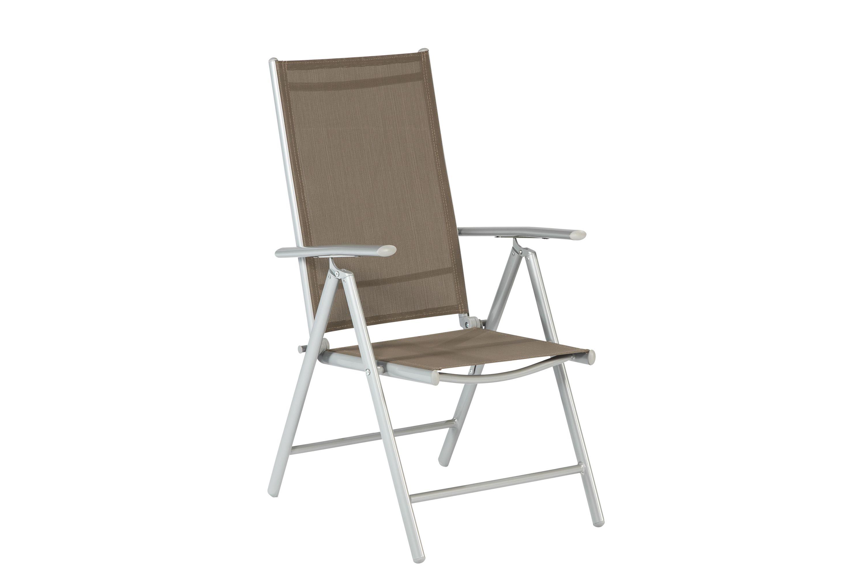 Gartensessel Amalfi klappbar verstellbar Metall/Textil - Taupe/Silberfarben, ROMANTIK / LANDHAUS, Textil/Metall (57/108/65cm) - Gardenson