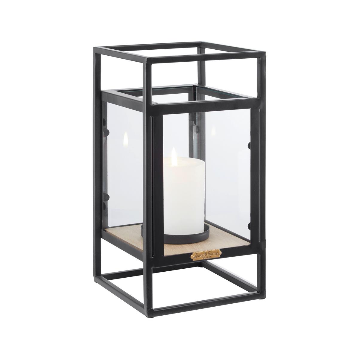LATARNIA TARA - naturalny/czarny, Modern, materiał drewnopochodny/metal (15/30/15cm) - Bessagi Home