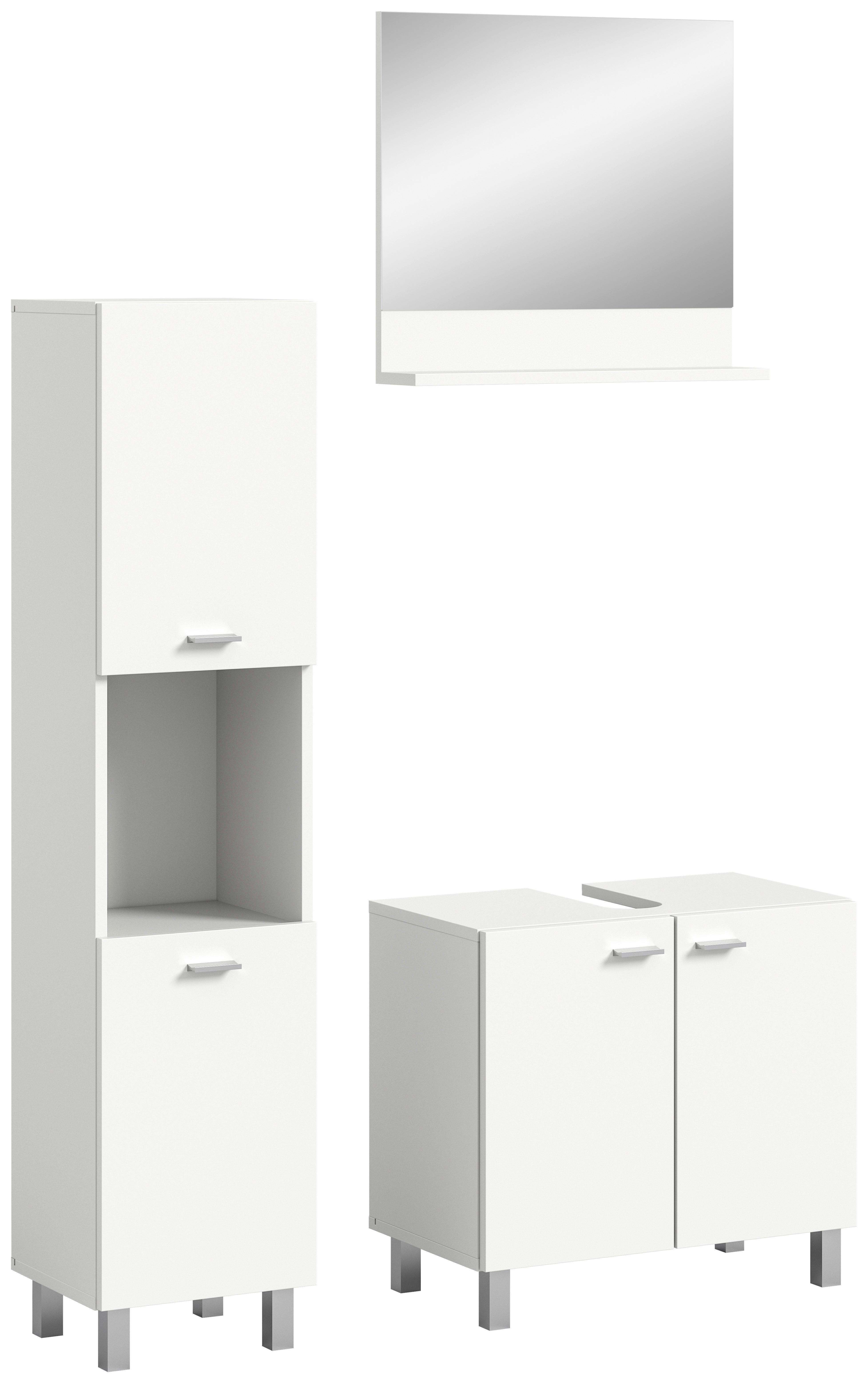 Kopalnica Boston, Bela, 3-Delna - srebrne barve/bela, Moderno, umetna masa/steklo (87cm) - MID.YOU